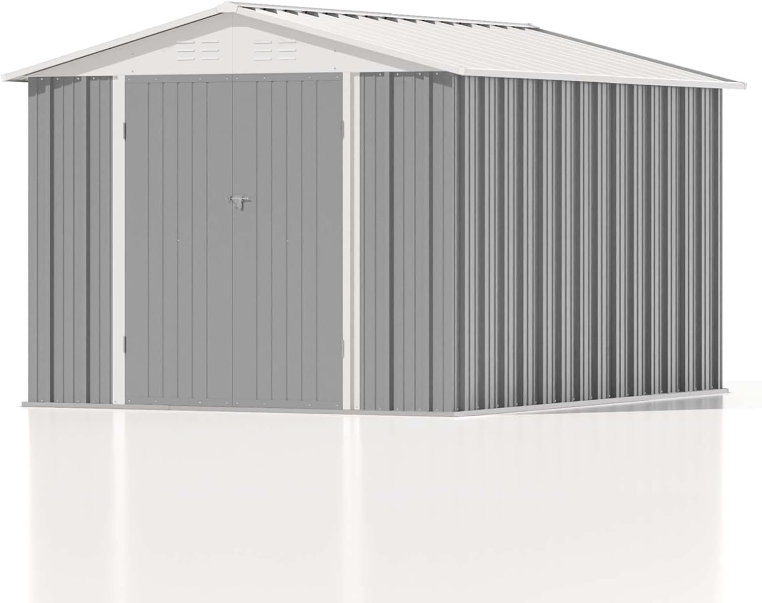 Patiowell 8x10 FT Outdoor Storage Shed, Large Garden Tool Metal Shed with Sloping Roof and Lockable Door, Outside Sheds for Backyard Garden Patio Lawn, Gray