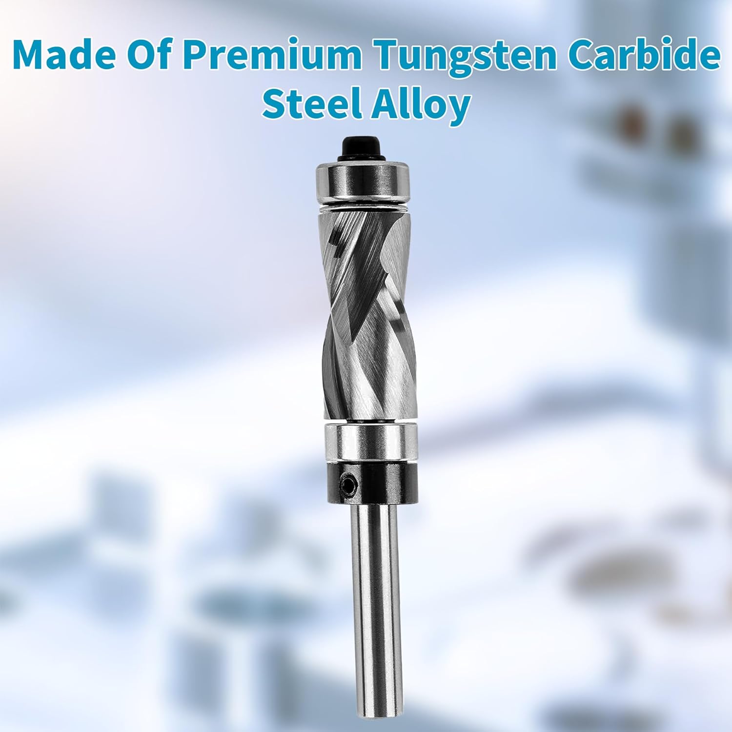 Compression Flush Trim Router Bit 1/4" Shank 1/2" Cutting Diameter 1" Cutting Length Top & Bottom Bearings Industrial Grade Solid Carbide Flush Trim Router Bit for Woodworking