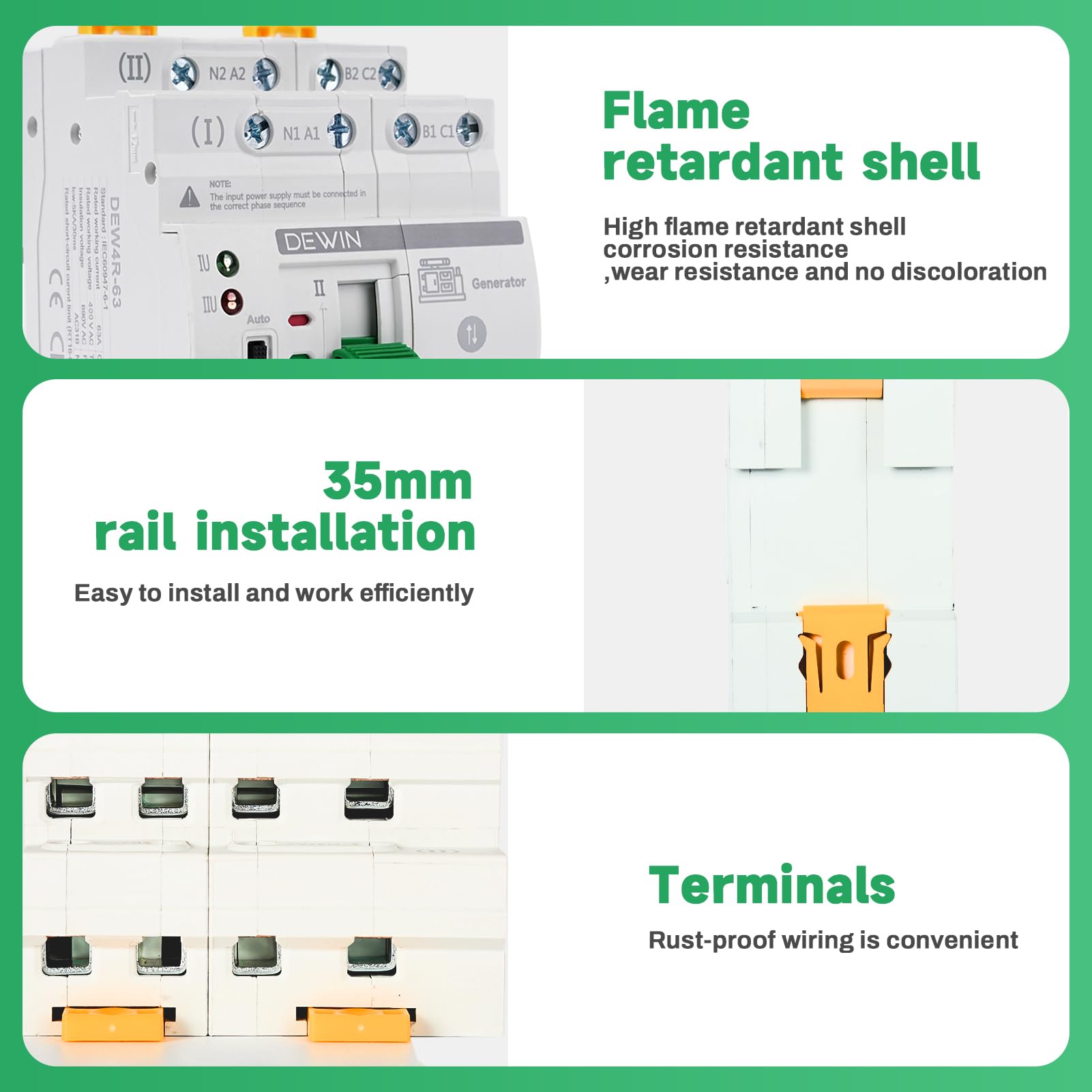 Interruptor de Transferencia Automático, ATS 4P 63A 400V Dual Power Automatic Transfer Switch Trifásico de 4 Hilos Conmutador de Transferencia Automática de Corriente de Emergencia, G2R
