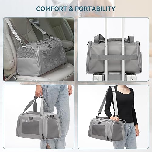 Vista 4 de PETSFIT Transportador para gatos aprobado por aerolíneas, transportador suave para gatos pequeños y medianos de menos de 12 libras, bolsa de viaje