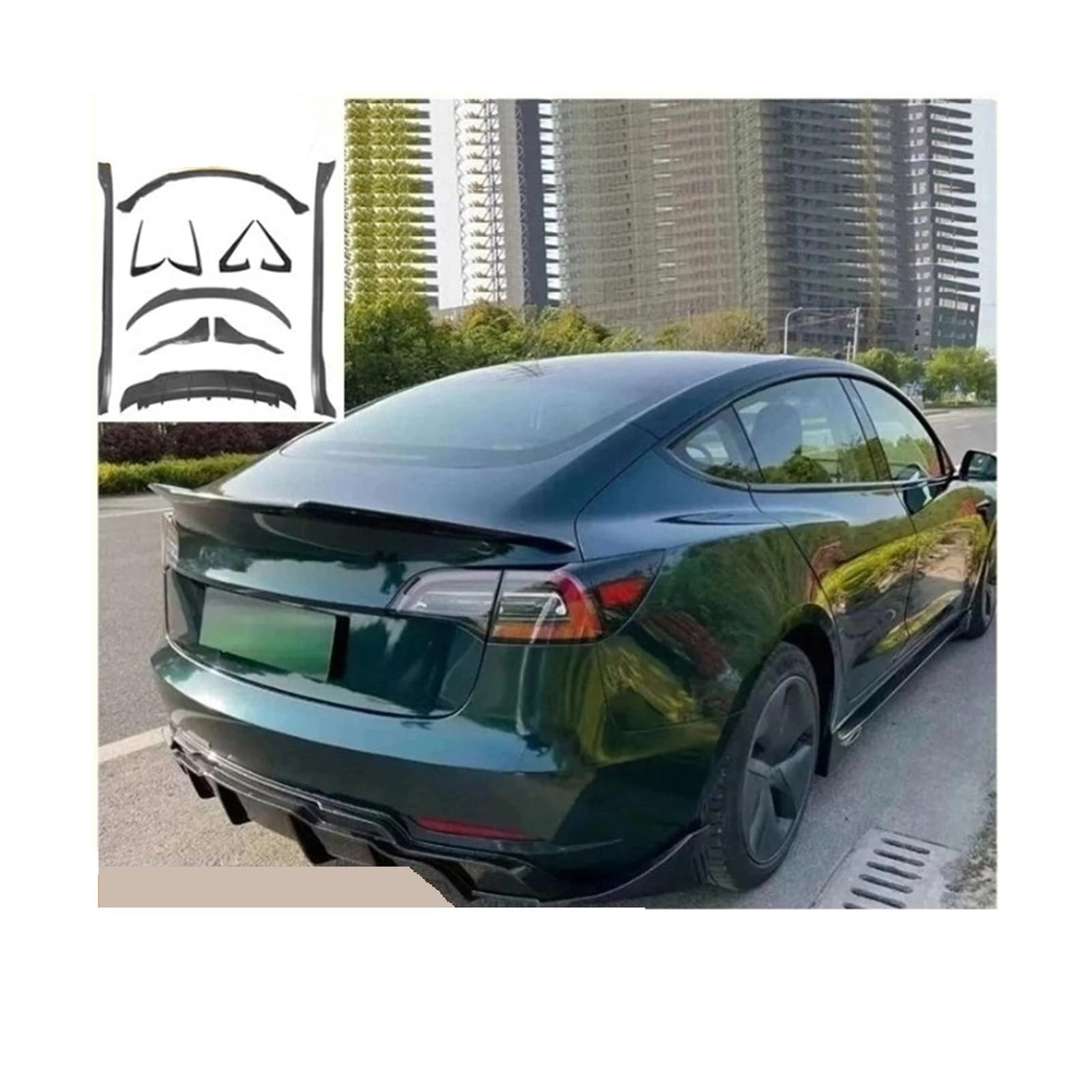 ABS Carbon Fiber Bodykits Diffuser Side Skirt Front Lip Spoiler Lip Kits Accessories Compatible with Tesla Model 3 2018-2022(Gloosy Black) — view 2