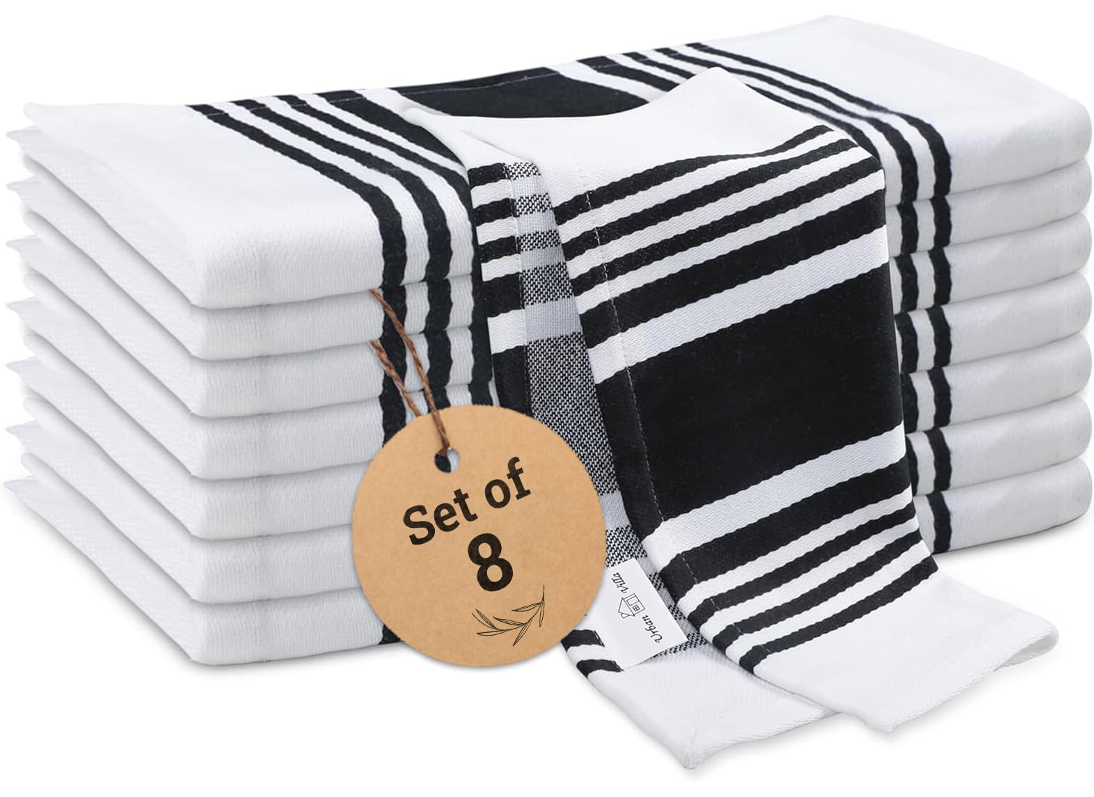 Urban Villa Dish Cloths Set of 8 Black White 12X12 Inch Inches Dish Cloths for Kitchen Highly Absorbent 100% Cotton OverSized Dish Cloths With Mitered Corners Kitchen Hand Tea Towels Black/White Stripes