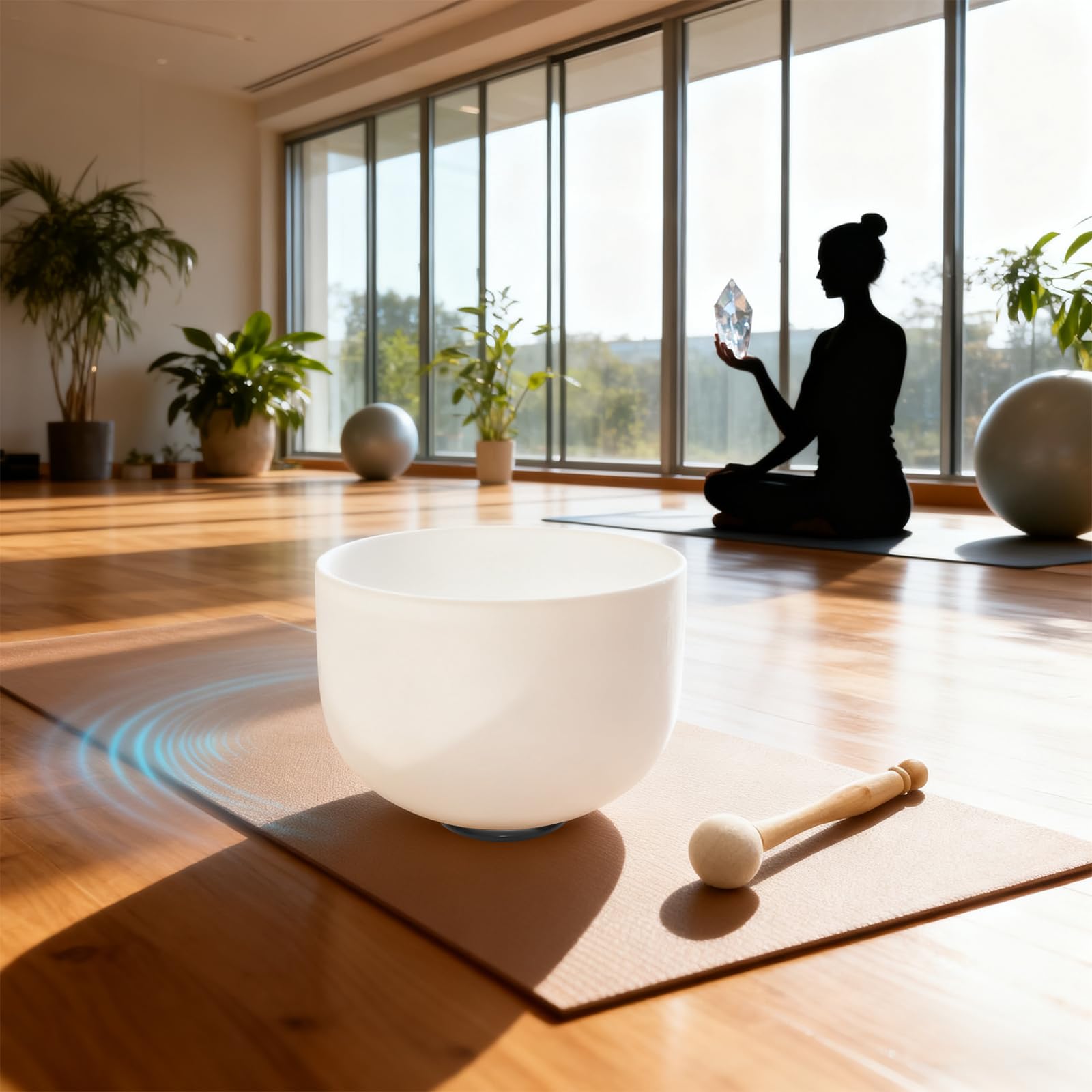Campana tibetana in cristallo di quarzo satinato, 440 Hz, 25,4 cm, con battente in gomma, per guarigione del suono, meditazione, yoga