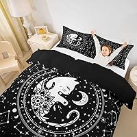 Vista 3 de Funda de Edredón de Gatos Galaxia Tamaño Full, Juego de Ropa de Cama Gótica de Luna Estrellada y Constelación 3 piezas para Decoración de Habitación