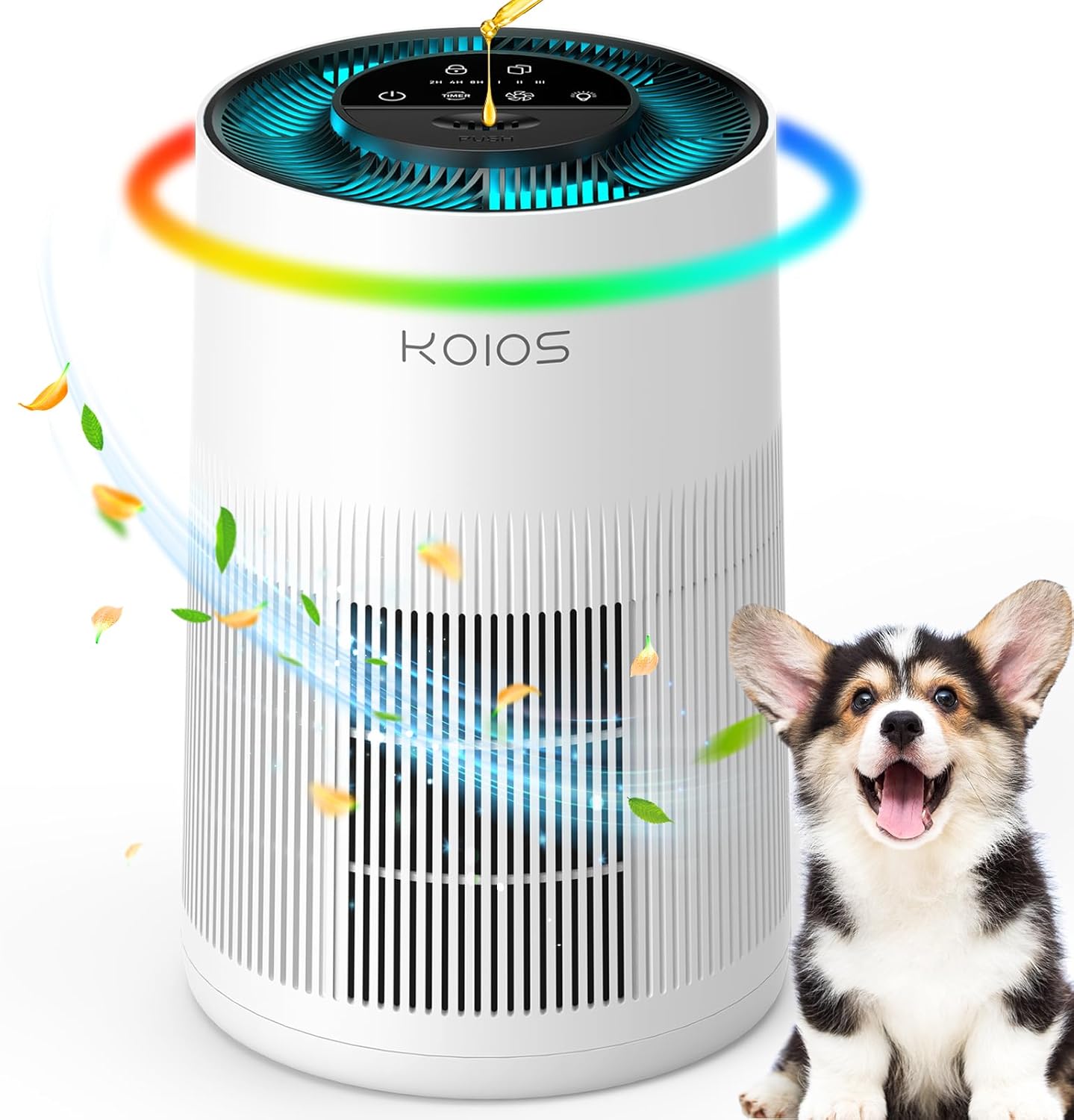 Air Purifiers for Home Large Room 1200ft², KOIOS H13 True HEPA Air Purifier for Bedroom with 7 Colorful Lights, Aromatherapy, Desktop Air Filter Cleaner for Smoke Dust Pollen Pets Dander Odor, AP2303