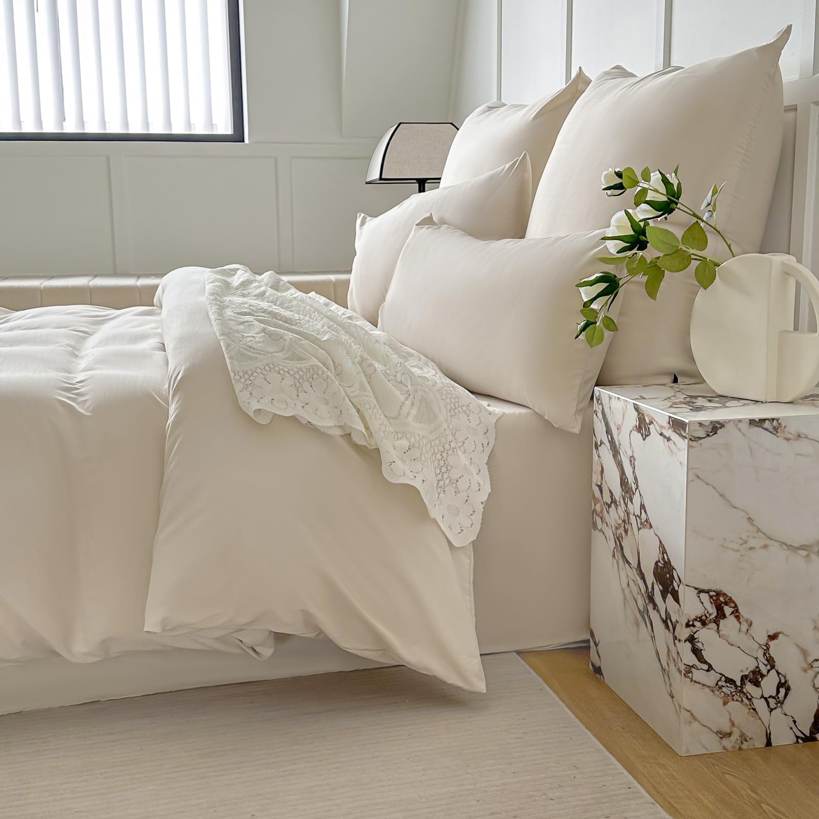Amolavet Sommer Bettwäsche 135x200 Beige Uni Gebürstete Mikrofaser Super Weich & Atmungsaktiv Pflegeleicht & Bügelfrei 2 Teilig Bettbezug Set mit Reißverschluss für Einzelbett