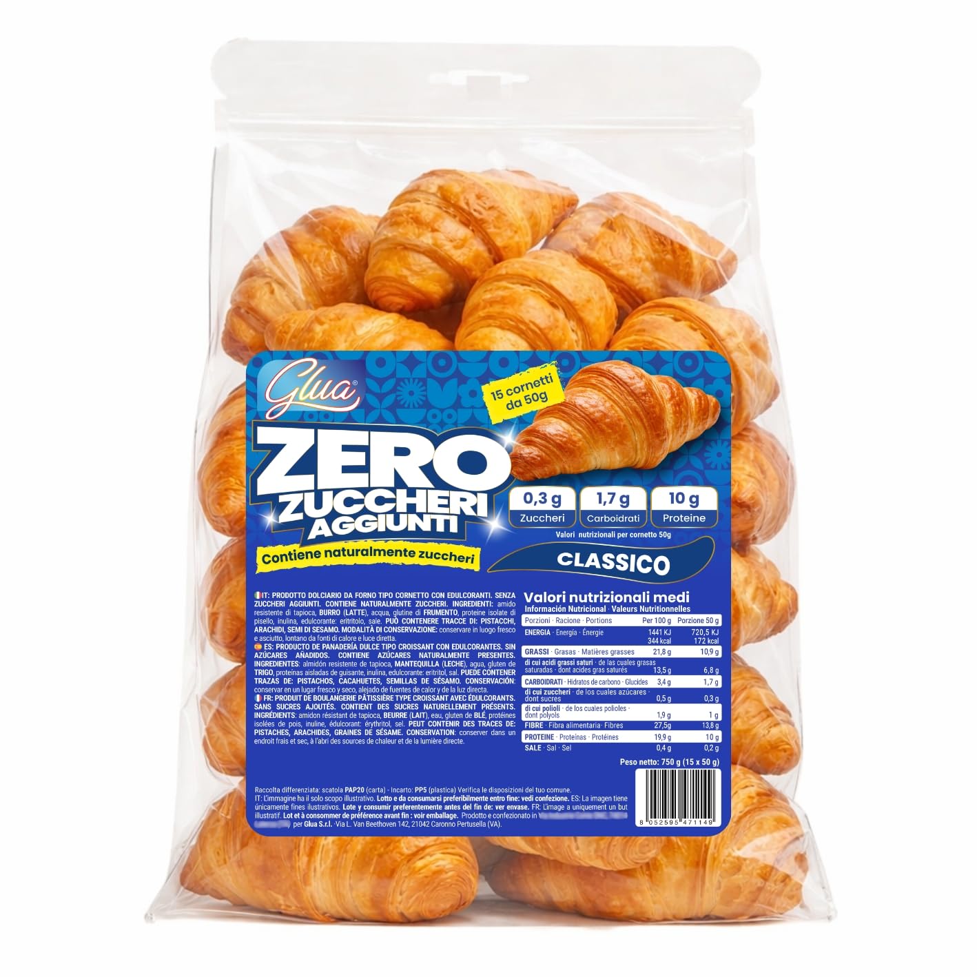 Cornetti keto Proteici Senza Zuccheri: 15 Cornetti | 0,5g di Zuccheri, 30% di Proteine, con Olio Extra Vergine d’Oliva