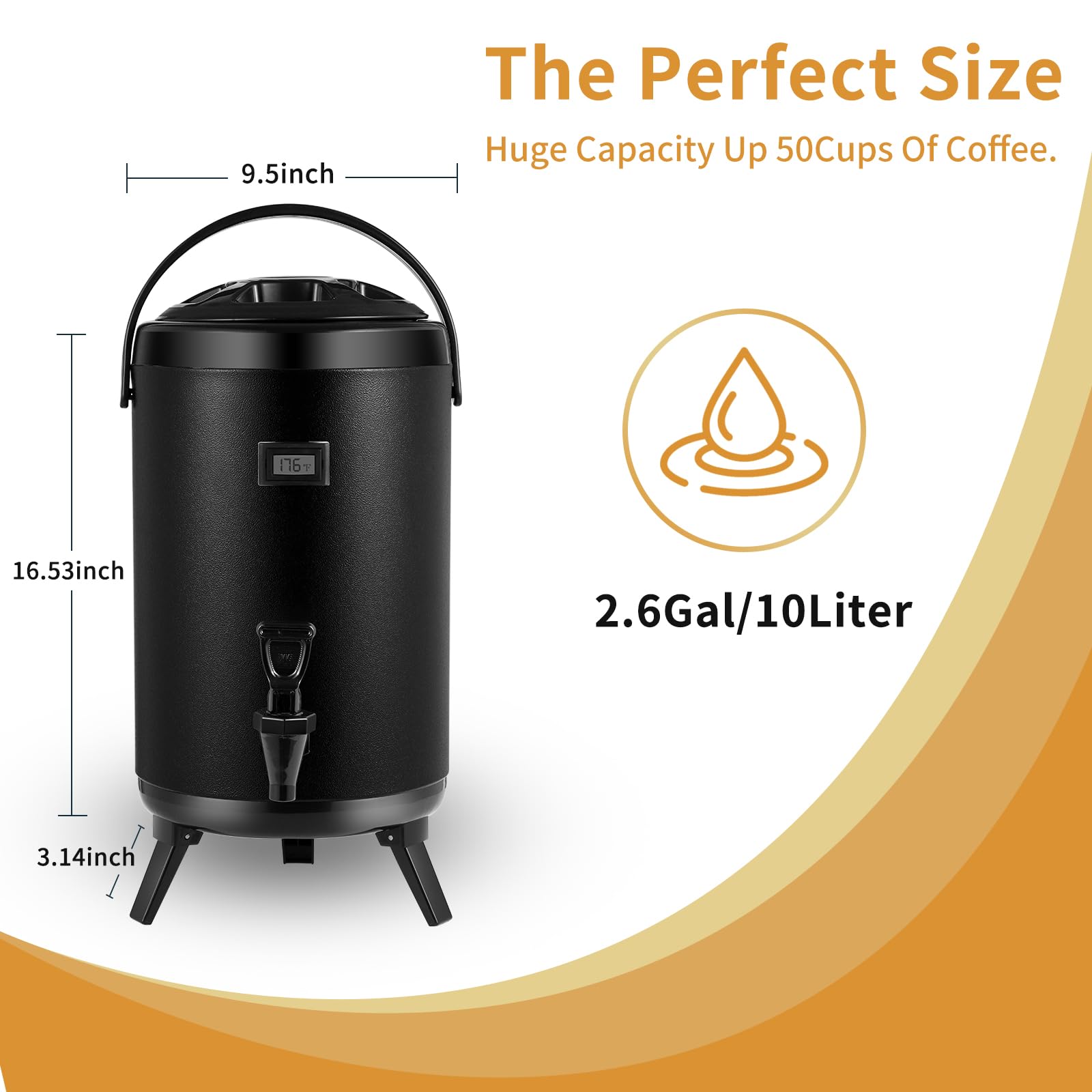 Dispensador de bebidas aislado con espiga, dispensador térmico de bebidas frías y calientes, dispensador de té de acero inoxidable de 10 L/10.5 cuartos de galón, dispensador de bebidas calientes para