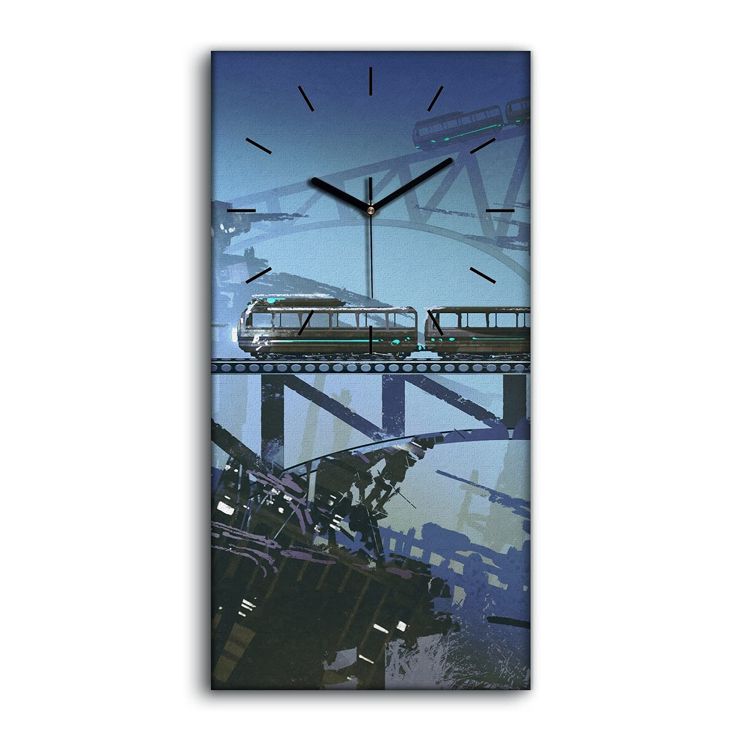 Horloge sur Toile Train Futuriste Coloray 30x60cm Grand Format Silencieux