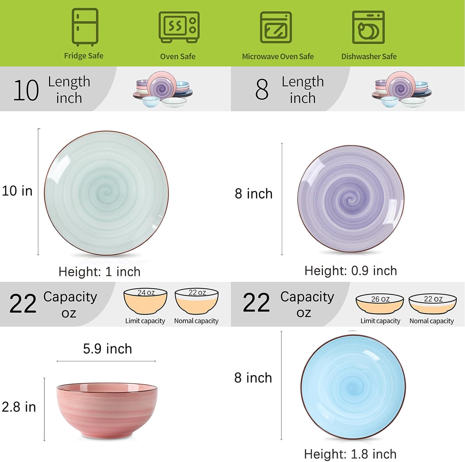 Selamica Ceramic 16-Pieces Dinnerware Set, Ceramic Dishes Set for 4, Kitchen Plates and Bowls Sets, Dinner Plates Set, Spray Black Dots, Gradient Color