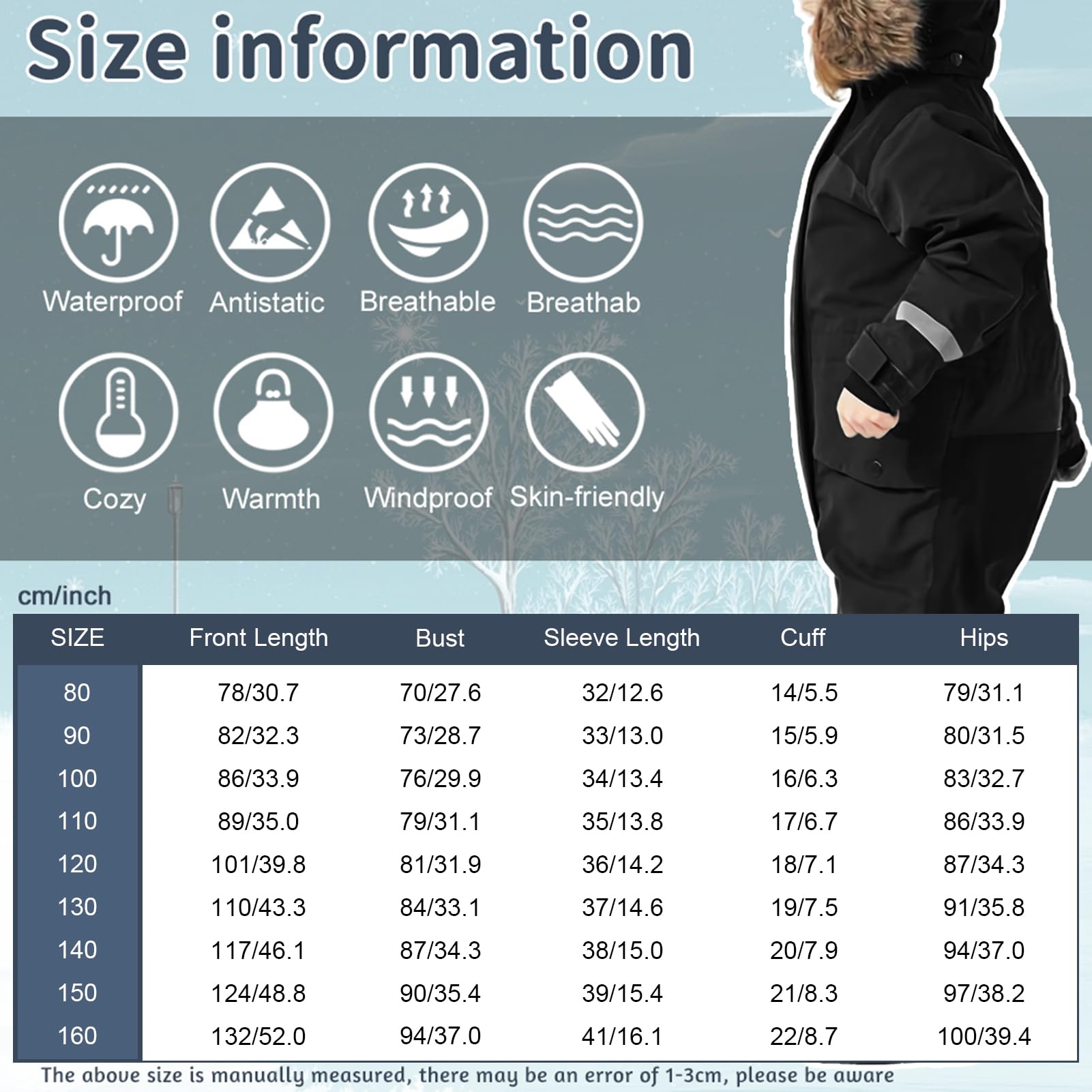 Kinder Skianzug Jungen mit Kapuze Winddichte Wasserdichte Schneeoverall Mädchen Warmer Schneeanzug Dickere Skioverall mit Reflektierenden Streifen
