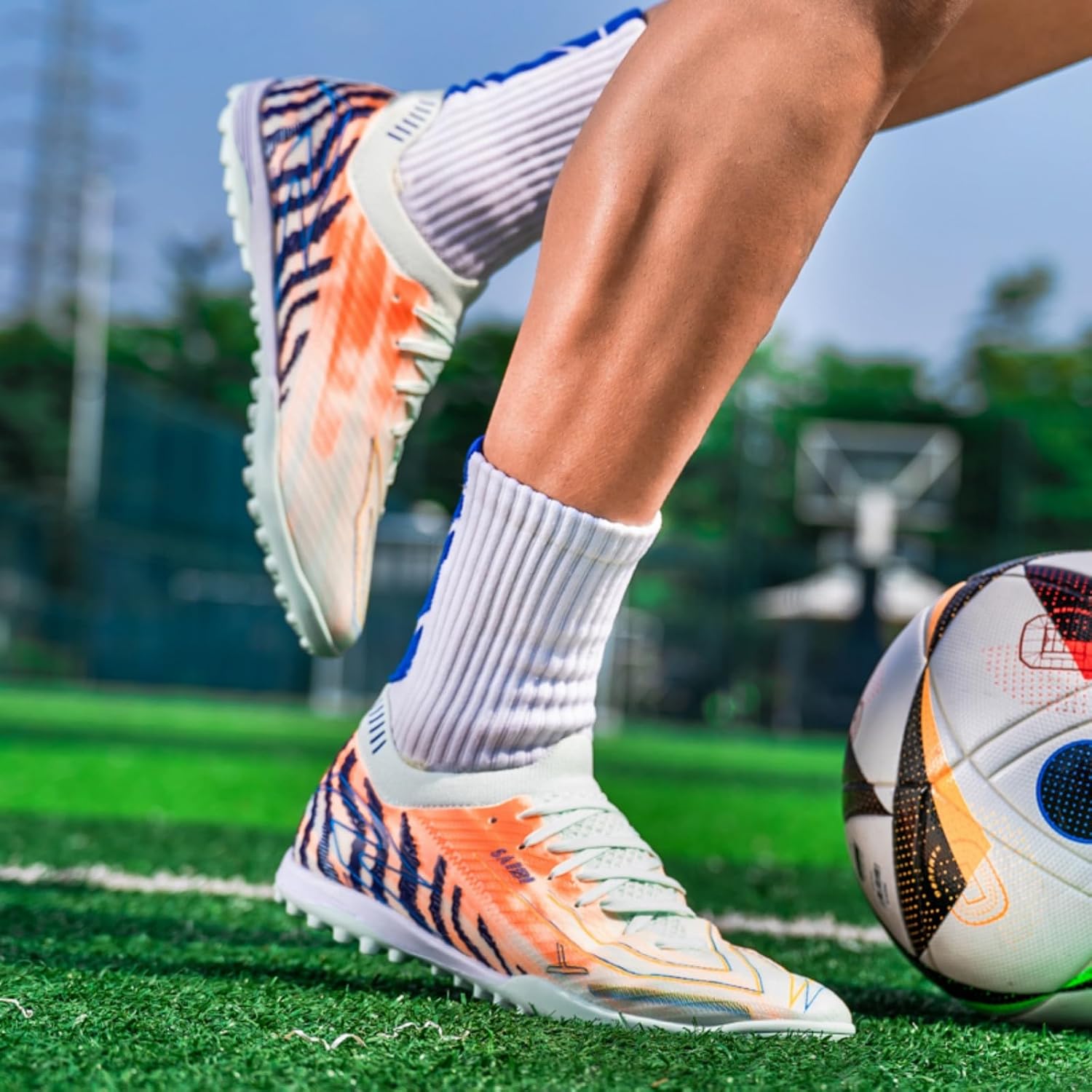 Men Women Low Top Soccer Cleats Lace Up Unisex Football Shoes Outdoor Indoor Turf Soccer Boots for Beginners to Advanced Players