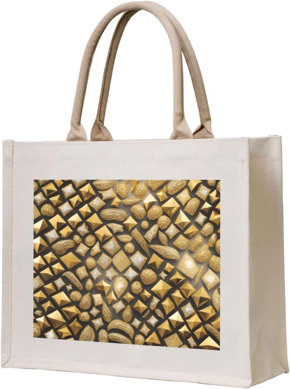 ゴールドキラキラキャンバスキャリートートバッグ &ndash; エコフレンドリーで再利用可能なショッピングバッグ、女性用ショルダーバッグ
