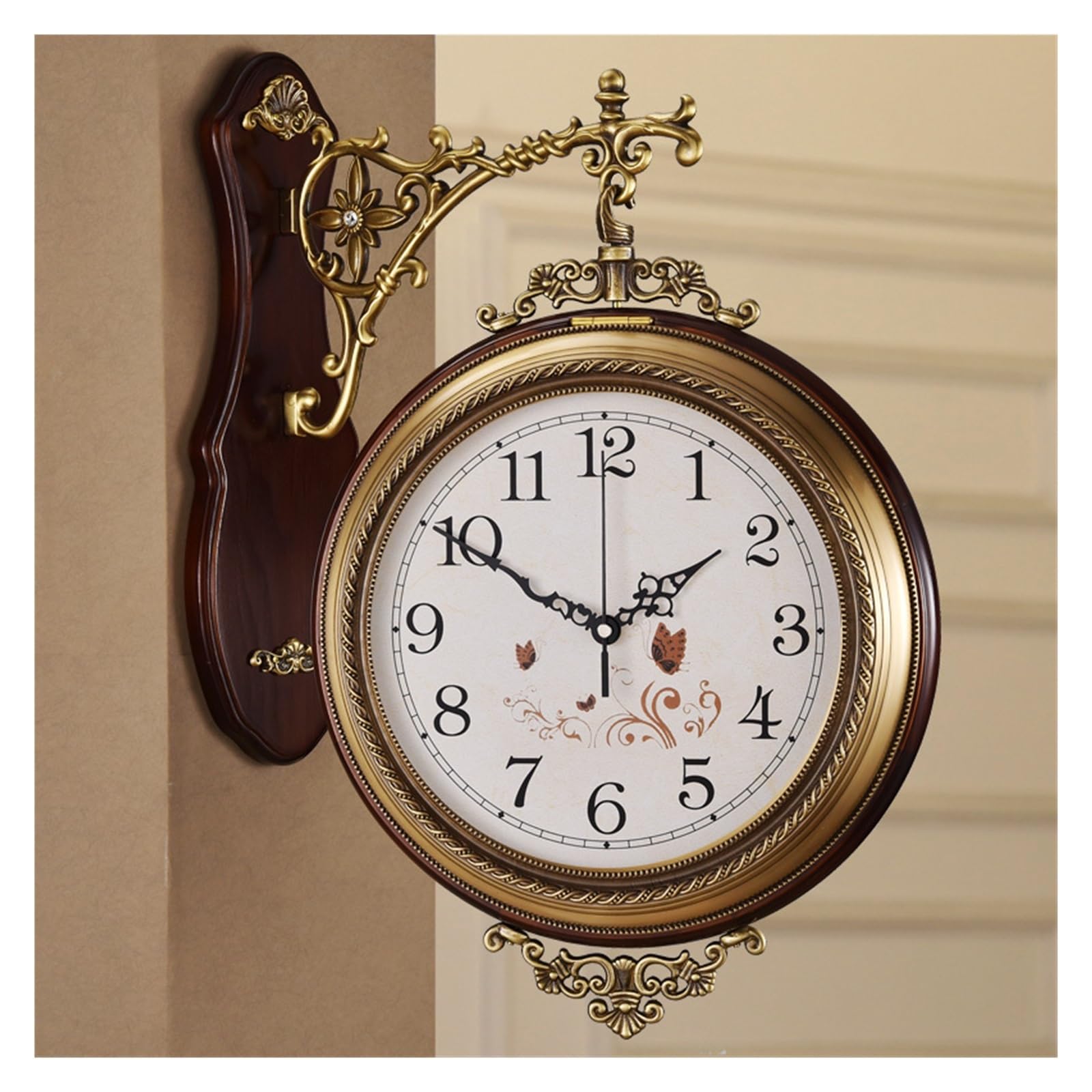 Orologio Da Parete Al Quarzo Bifacciale Semplice In Rame Artistico Creativo Reloj Pared Decorativo Decorazione Della Casa Display Nitido(Style4)