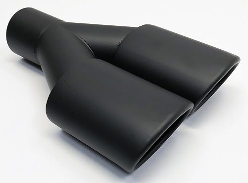 Miniatura 7 de Punta de escape 2.25 Entrada Dual 3.00 Oval X 2.50 High Outlets 9.75 Long Resonated Matte Black 304 Stainless WDOR30250975-225-MBK-SS Punta de