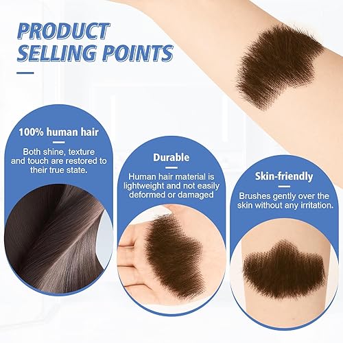 Miniatura 13 de Barba falsa de barba de cabra, realista, 100% cabello humano, atada a mano, barbas falsas de encaje invisible, bigote falso para vestir de Marrón