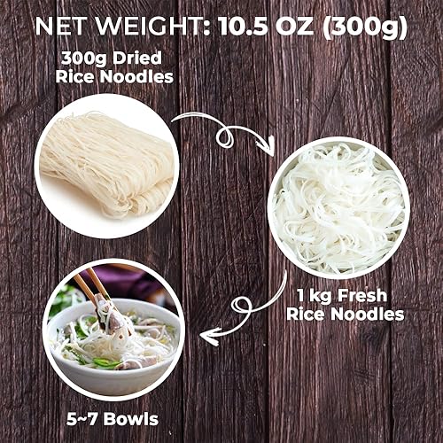 Miniatura 3 de Asiadeli Fideos de arroz Pho, fideos de barra de arroz premium, fideos Banh Pho - 10.5 onzas (paquete de 3 bolsas)