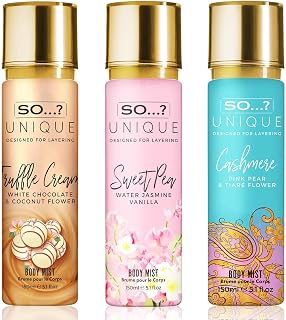 So…? Unique Womens Love Storm Bundle Truffle Cream, Sweet Pea, Cashmere Body Mist Spray Mixed Fragrance Bundle 150ml (Pack of 3)