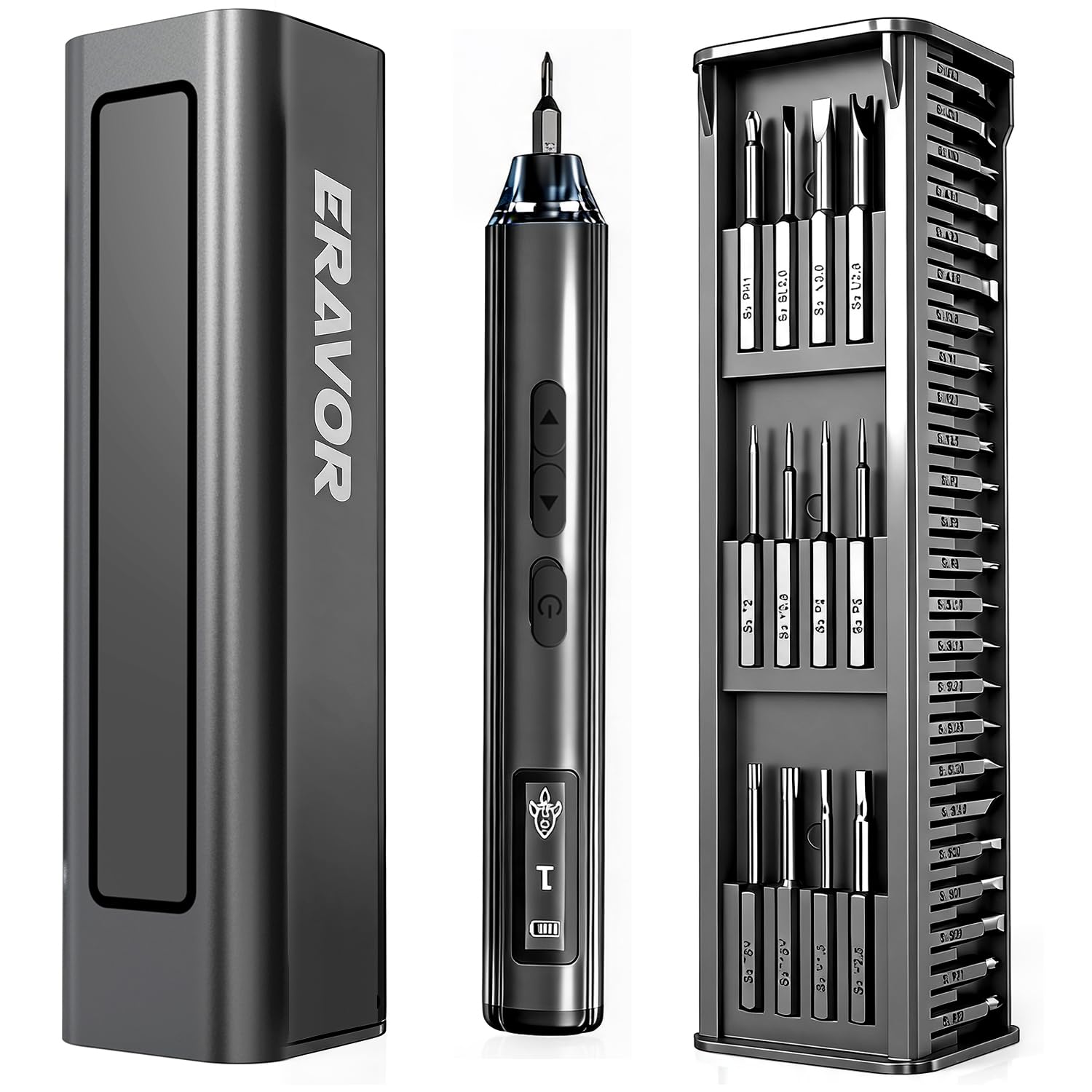 60‑in‑1 Mini Electric Screwdriver Set,S2 Bits,5 Torque Settings,LED Lights