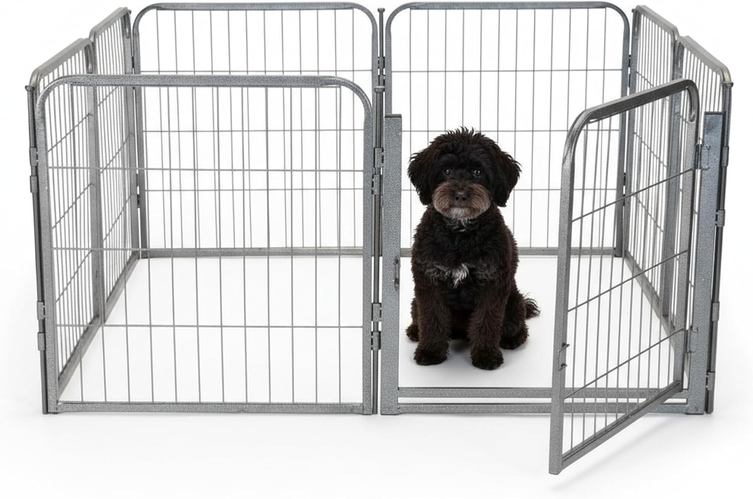 Indoor Dog Playpen - 24 inch, 8 Panels for Small and Puppy Size Dogs - Play Pen w/Extra Wide Gate - Heavy Duty Metal Portable Pet Fence with Grey Anti-Rust Coating