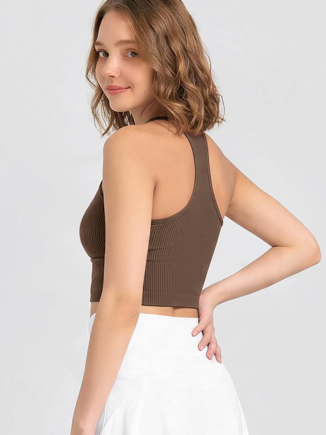ODODOS 3-Pack Seamless Racerback Crop Tank for Women Ribbed Knit Soft Crop Tops