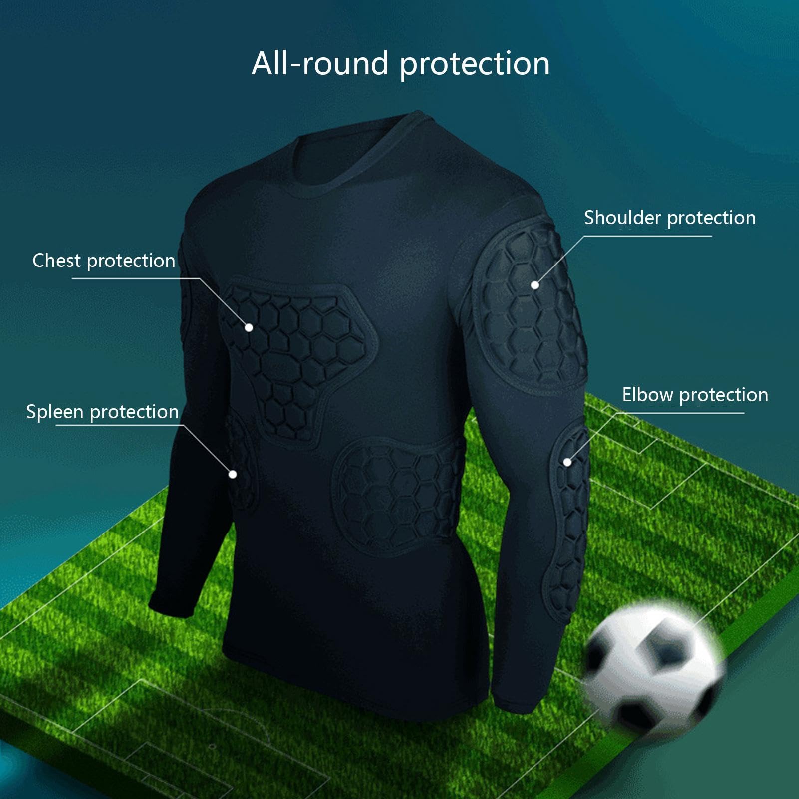 Chemise Rembourrée Pour Jeunes - Maillot De Gardien De But À Manches Longues Noir | Chemises Rembourrées De Paintball Pour Le Paintball De Basket-ball De Football, Chemise De Compression De Football P