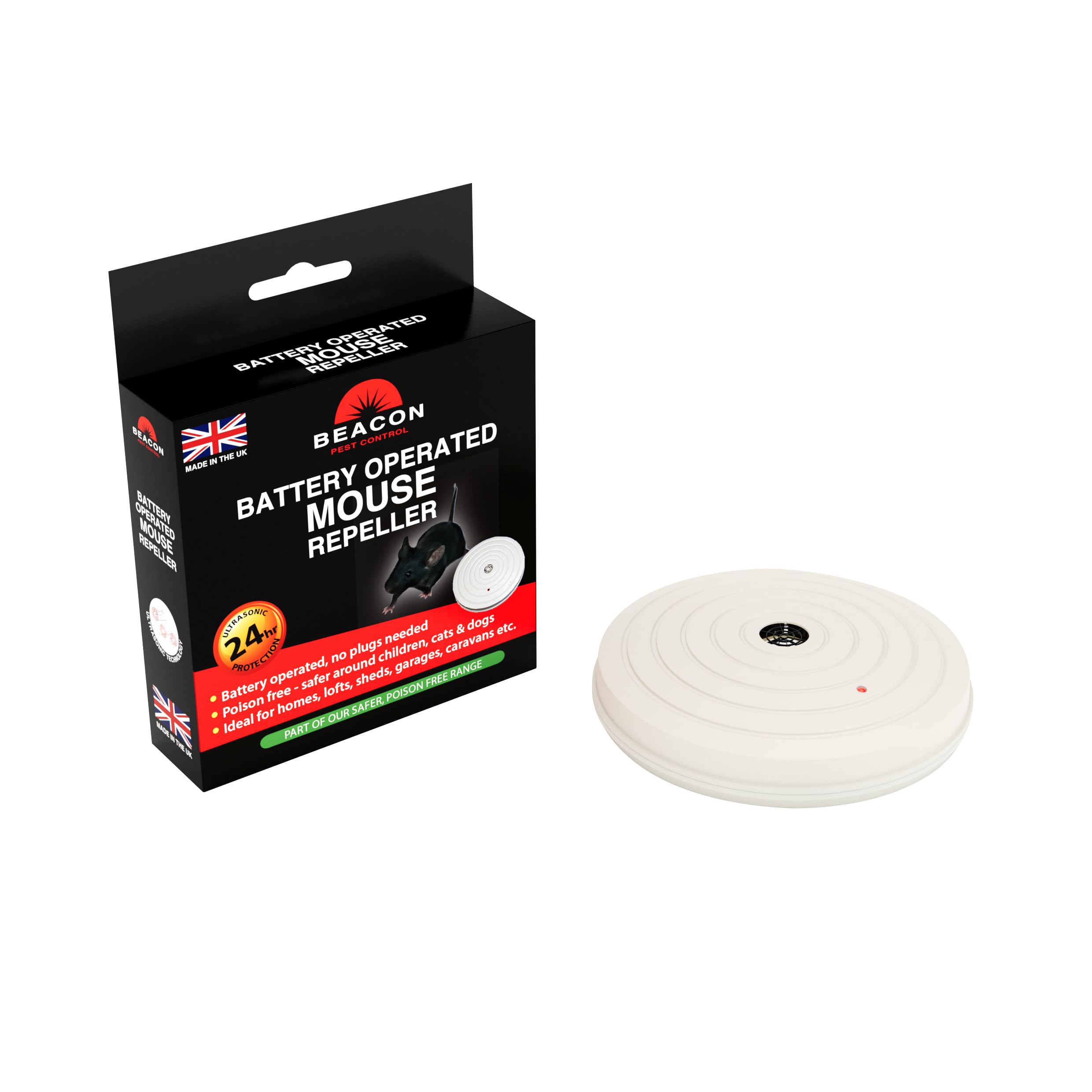 BEACON Battery Operated Mouse Repeller - Ultrasound Technology - Repels Mice - Optimal for Homes and Storage Spaces - Simple to Use - 1 Unit