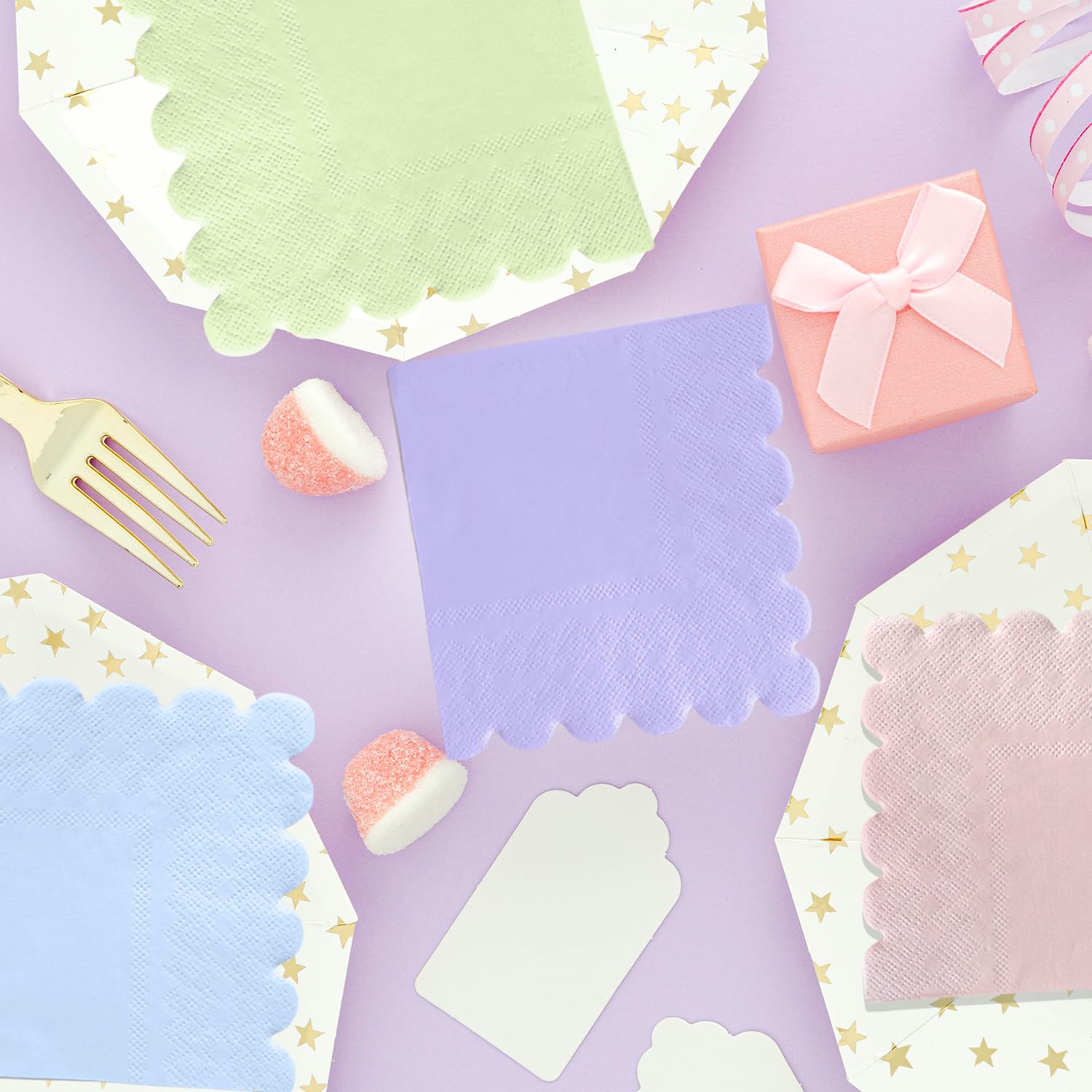 Cocktail-Servietten Pastellfarben – 100 Stück, 3-lagig, 12,7 X 12,7 Cm | Regenbogen-Design, Jakobsmuschelform Für Hochzeit, Geburtstag, Party