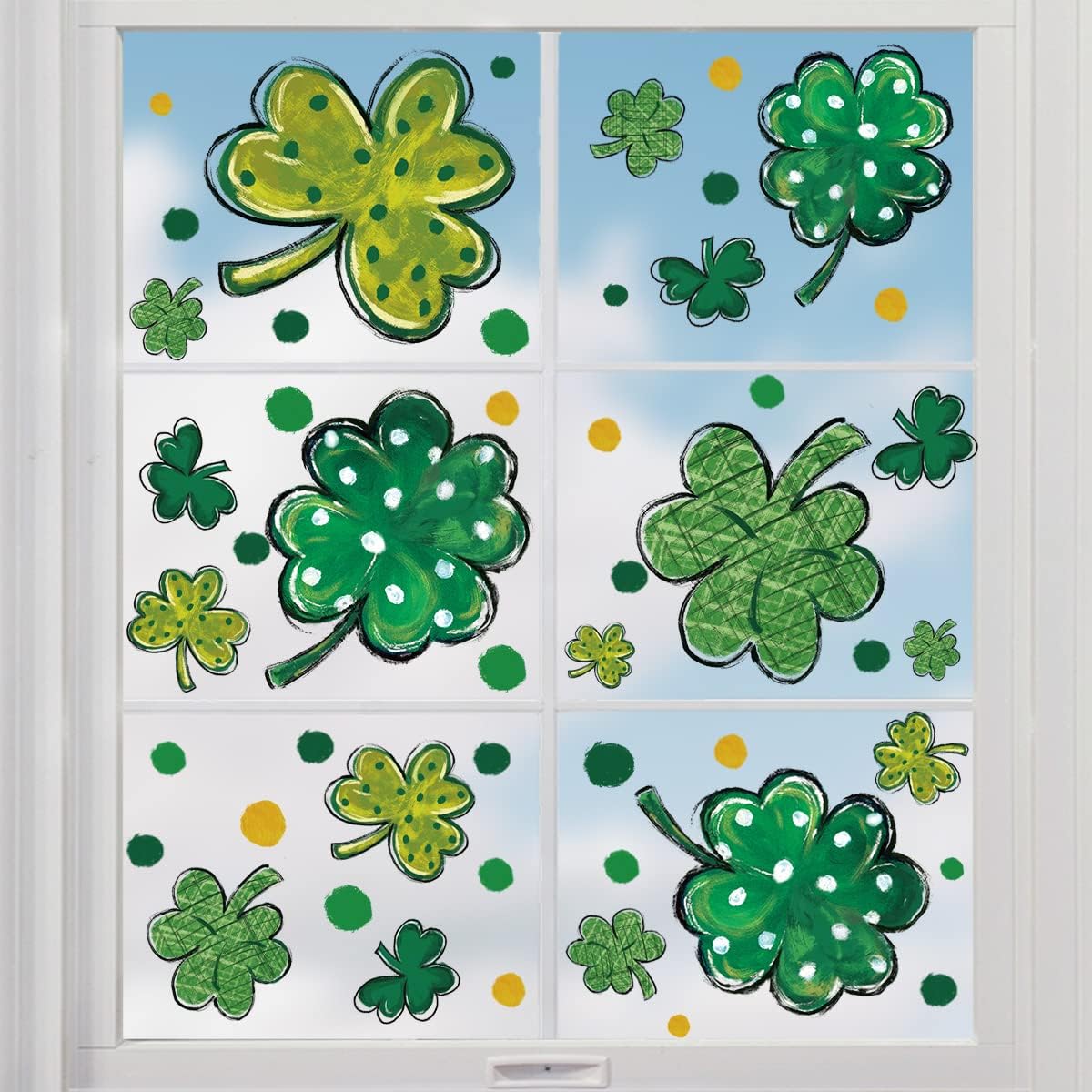 Horaldaily 96 PCS St Patrick Window Cling Sticker, Dot Clover Lucky Window Decal for Home Party Supplies Shop Window Glass Display Decoration