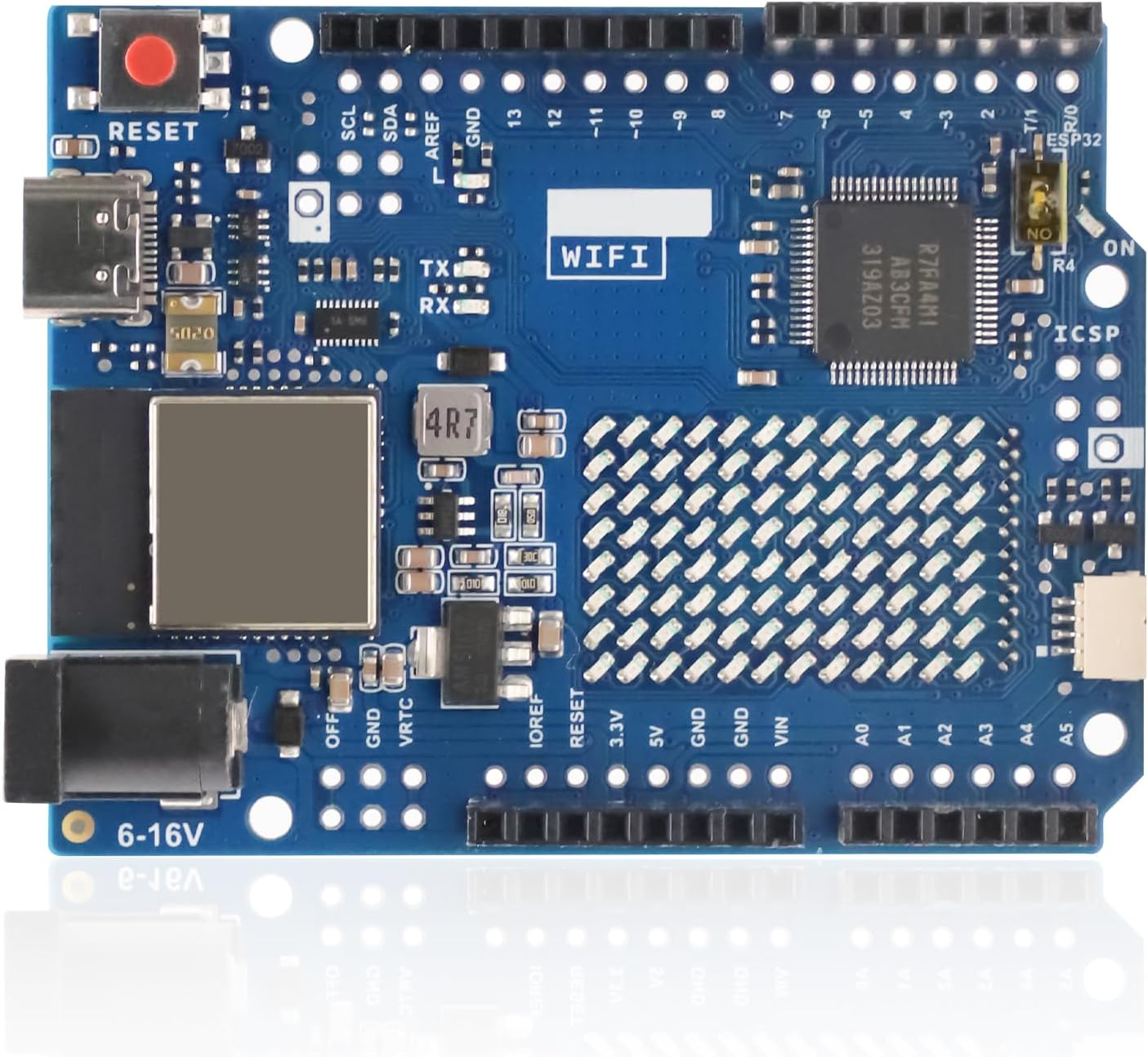 UNO R4 WiFi Board [ABX00087] – Dual-Core Microcontroller, Wi-Fi & Bluetooth, USB-C, CAN, 12-bit DAC, OP-AMP, Qwiic Connector, LED Matrix for IoT & Embedded Projects, Compatible with Arduino IDE