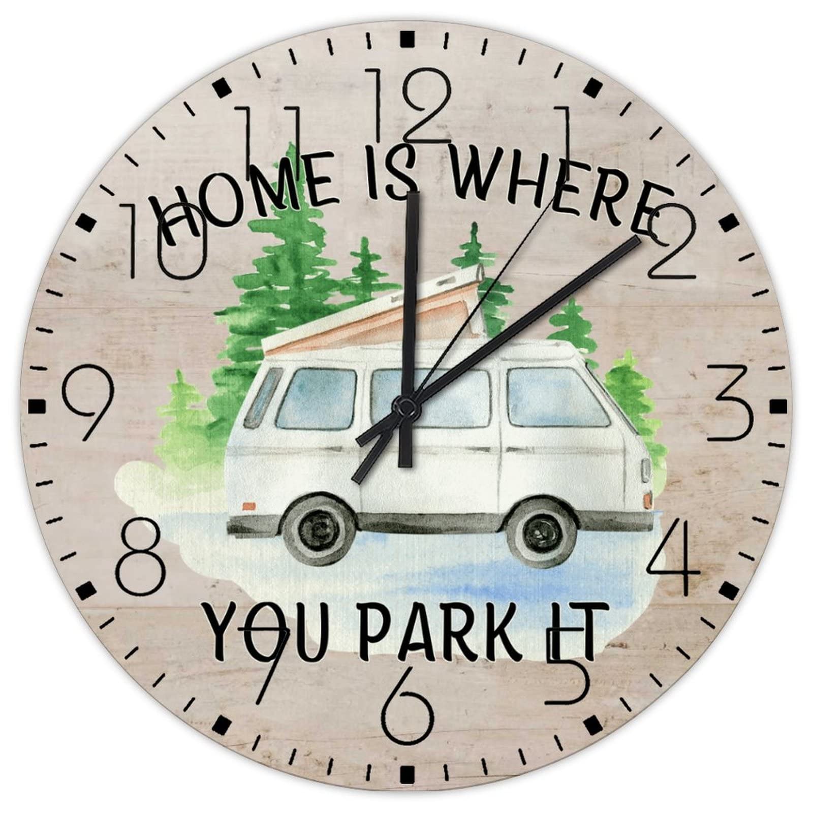 Horloge murale en bois vintage de 38 cm pour camping et bureau