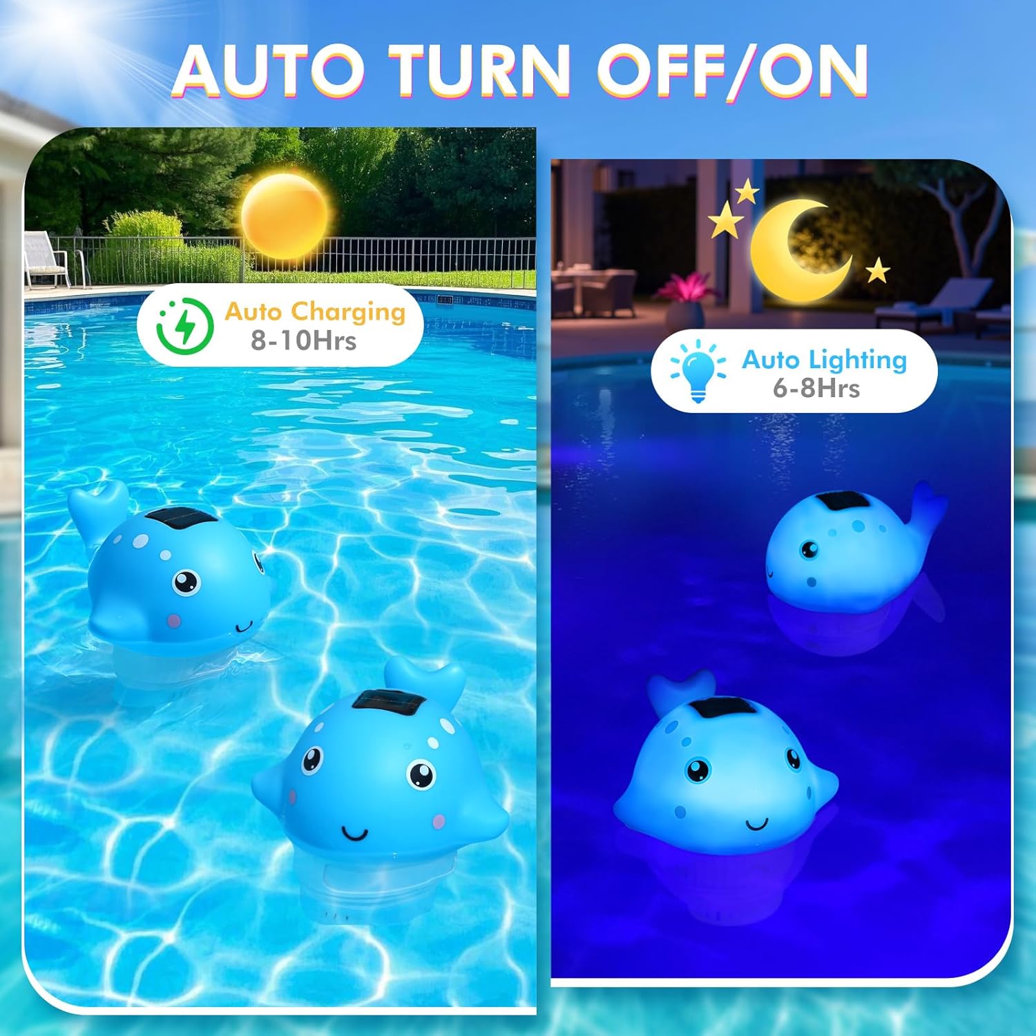 Blufree Pool Chlorine Floater, Solar Chlorine Tablet Floater w/Adjustable Release, Glow in The Dark Large Capacity Whale Floating Chlorines Dispenser for Pool Hot Tub Spa Fits 3 Inch Tabs