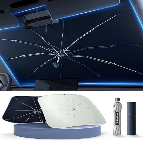 TORRAS Parasol para parabrisas de automóvil con organizador, plegable, para ventana delantera, con cremallera de espejo para rayos UV y accesorios disponible en Yaxa Colombia