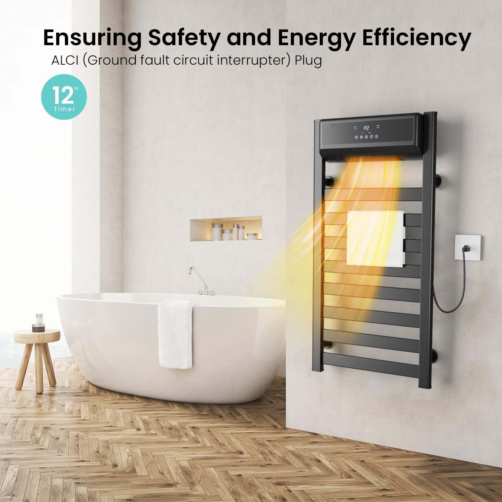 Sèche-Serviettes Électrique avec Chauffage, avec Soufflerie 1500W Mural Porte-Serviettes Chauffant Électrique Mural avec Technologie PTC