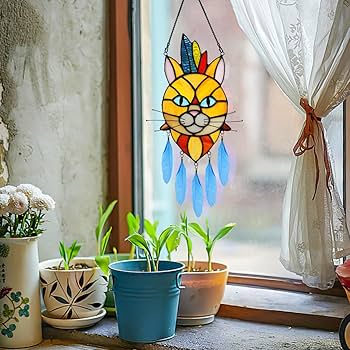 Amazon.co.jp: BOXCASA オレンジ 猫 装飾 ステンドグラス