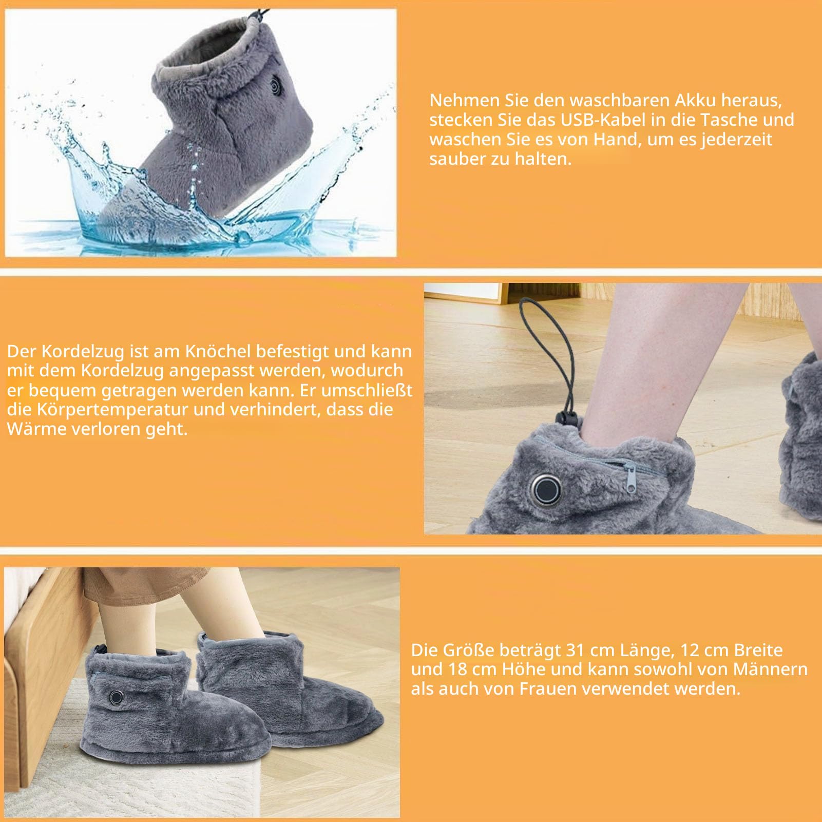 Erhitzte Stiefel, Nicht Schlauheizte Slipper mit 5Temperatureinstellungen, Elektrische Heizpantoffeln, Warm und Gemütlich, Baumwollfutter, 4,72X7,09X 12,2 Zoll,die Füße Warm Halten