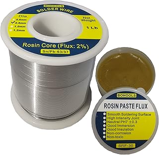 2-in-1 Solder Wire and Rosin Paste Flux Kit: 1Lb Tin Lead Rosin Core Solder Wire (0.8mm 450g) and 1 Jar Soldering Flux for Electrical Soldering, Low Temperature Solder for Electronics, 0.031" Diameter