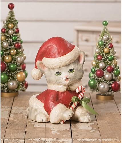 Bethany Lowe Designs TJ0181 Santa Kitty Papel Mache Decoración de Navidad