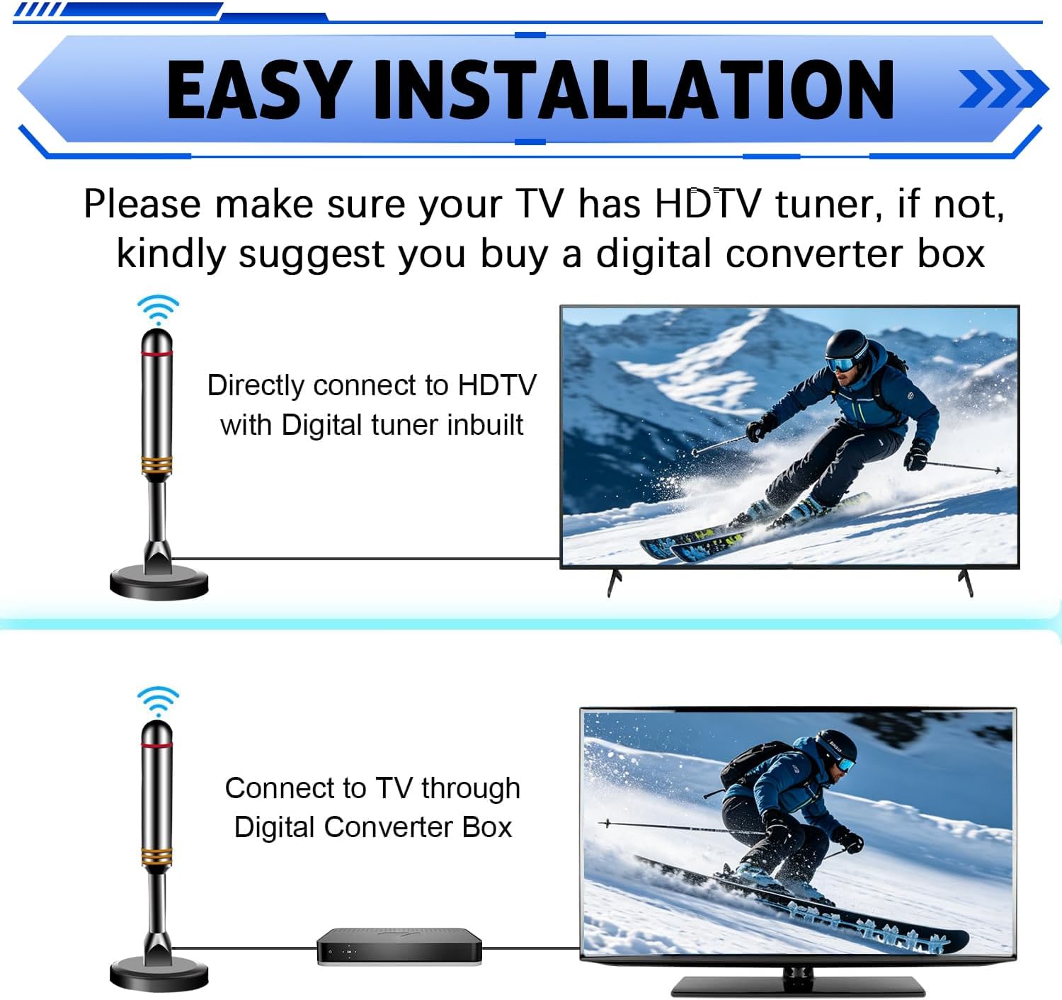 Antenna for Smart TV Indoor,Digital Antenna for Smart TV with 105-Miles,Supports 4k, 1080p for TVs Without Cable and Long Range Reception 9.74FT Long image 4