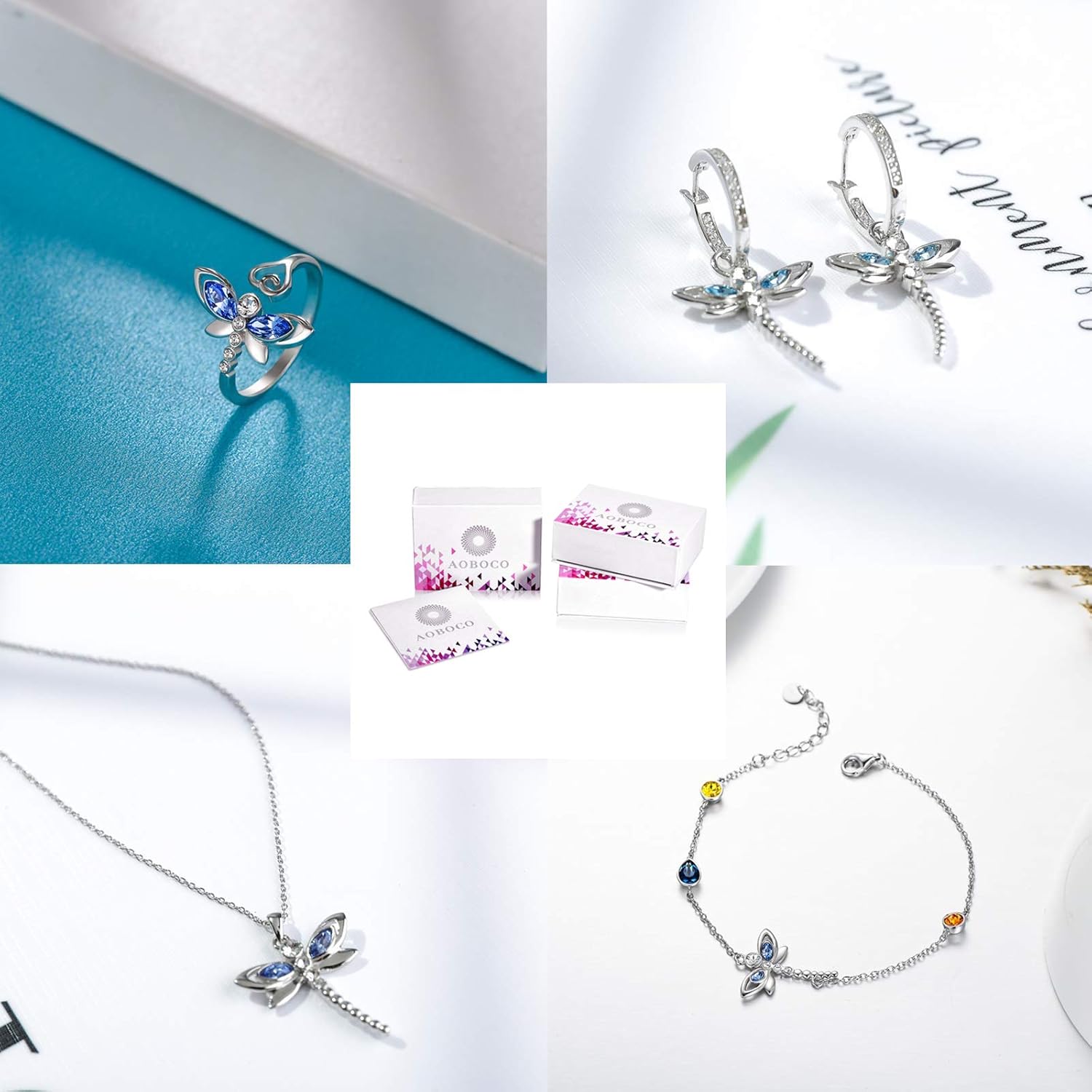 AOBOCO Sterling Silver Dragonfly Bracelet Embellished with Crystals from Austria, Adorable Insects in The Garden Series, Anniversary Birthday Multicolor Dragonfly Jewelry Gifts for Women-1 - Image 6
