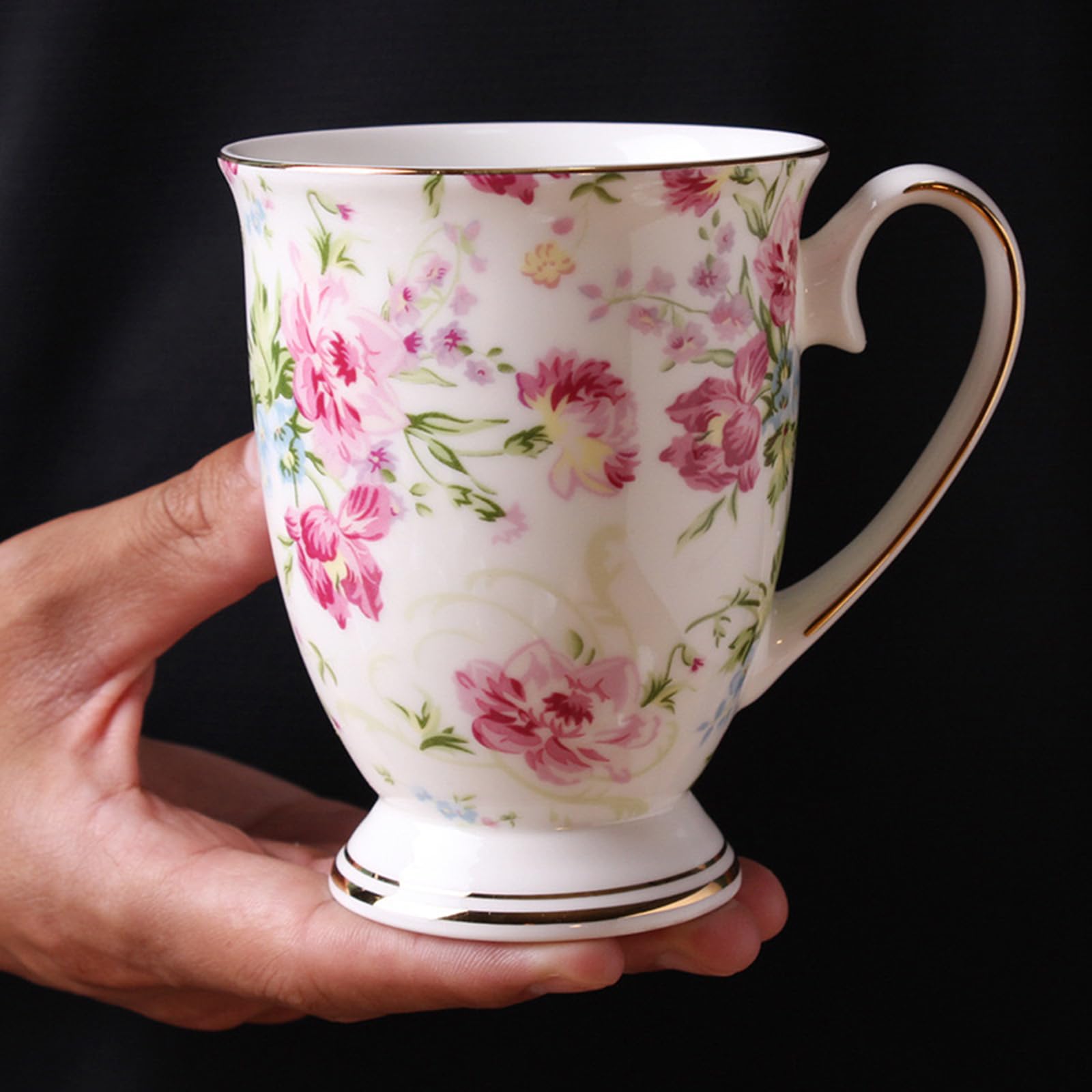 Juego de 4 tazas de porcelana de 312 ml, diseño floral de porcelana de hueso, té, agua, té, té, té, té, capuchino, hogar, cocina, oficina, regalo