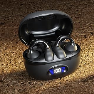 IHAO Clip Ear Sport Earbud Headphones Bluetooth 5.3 Open Earpiece, Clip On Ear Never Fall Out 80 Hours Playtime with Charging Case, HiFi Sound Noise Reduction Painless Firm Wear IPX4 Waterproof-Black