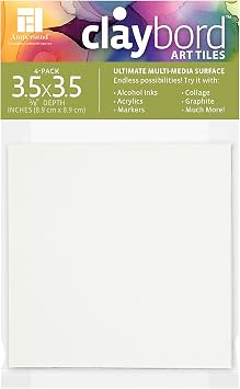 Ampersand Art Supply Claybord | 3.5" x 3.5" - Pack of 4 | White | Kaolin Clay Painting Panel for Acrylic, Ink, Watercolor & Mixed Media | Canvas & Paper Alternative