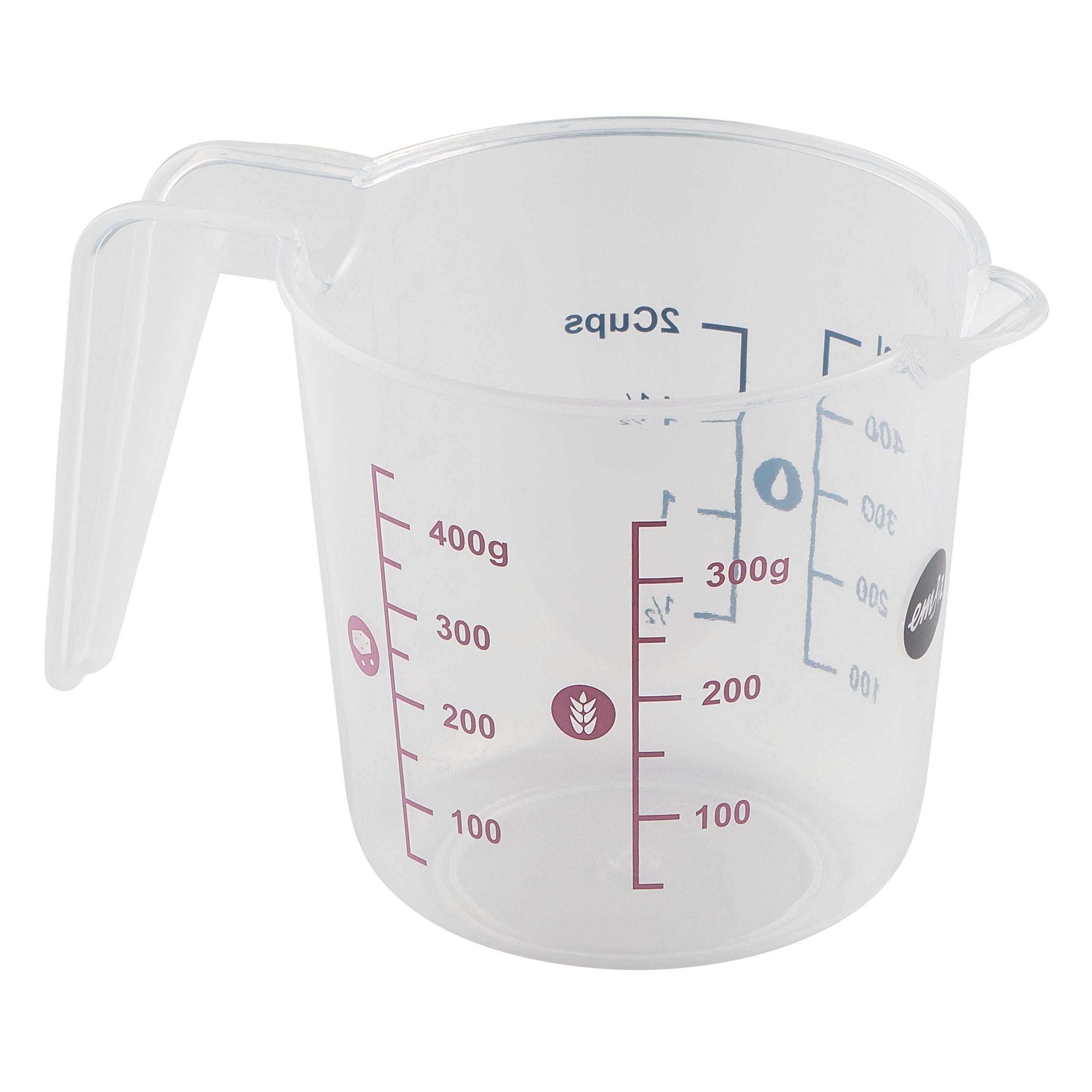 Emsa K32260 Prep&Bake kubek z miarką z tworzywa sztucznego 0,5 l | podwójna skala | do stałych i płynnych składników | zintegrowana krawędź do nalewania zapewnia precyzyjne, czyste nalewanie | nadaje