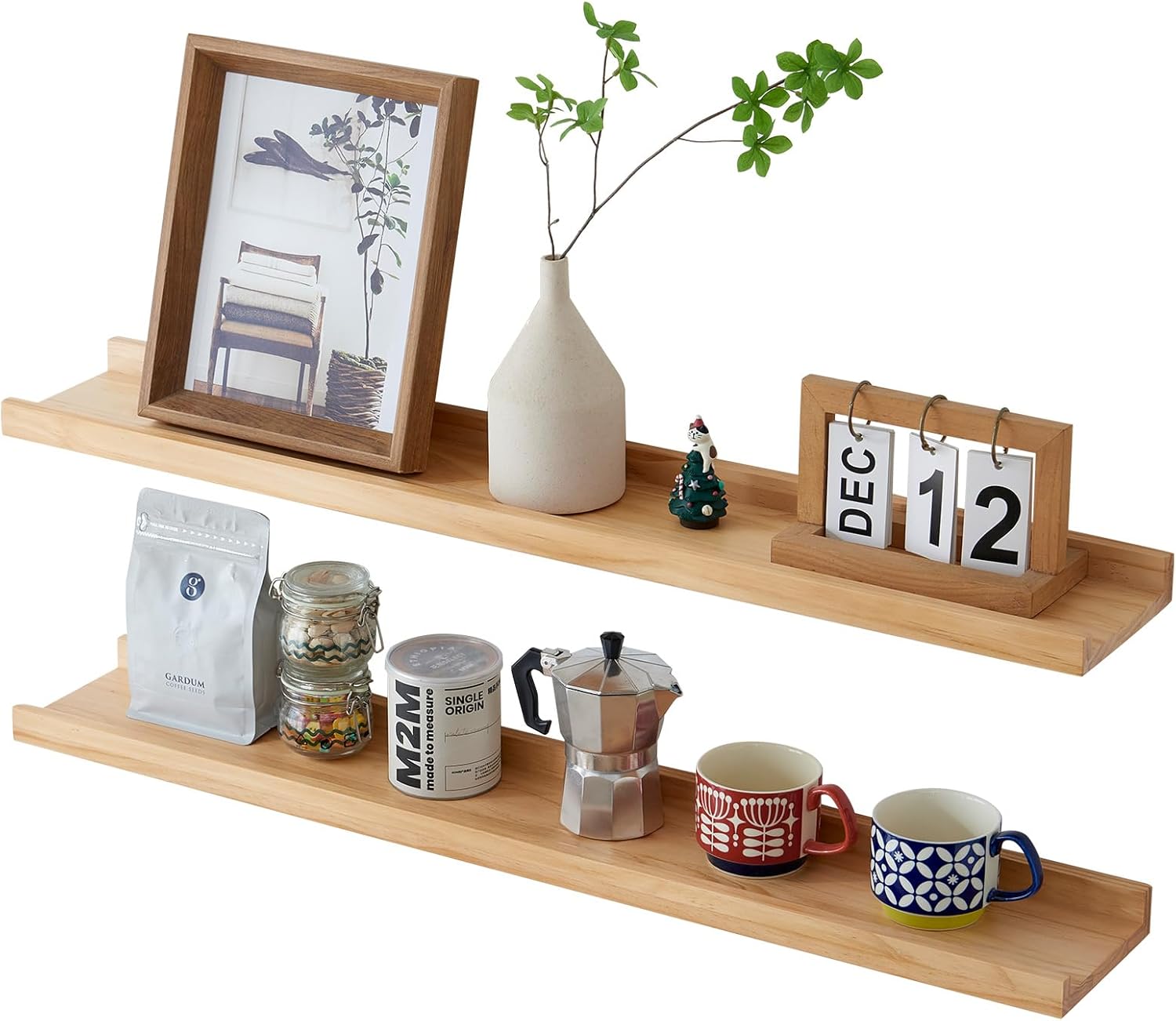 16 inch Floating Shelves for Wall Set of 2, Rustic Pine Wood Wall Shelves for Bathroom, Living Room, Bedroom and Kitchen, Picture Ledge for Storage,Books,Room Decor,6x16 inch