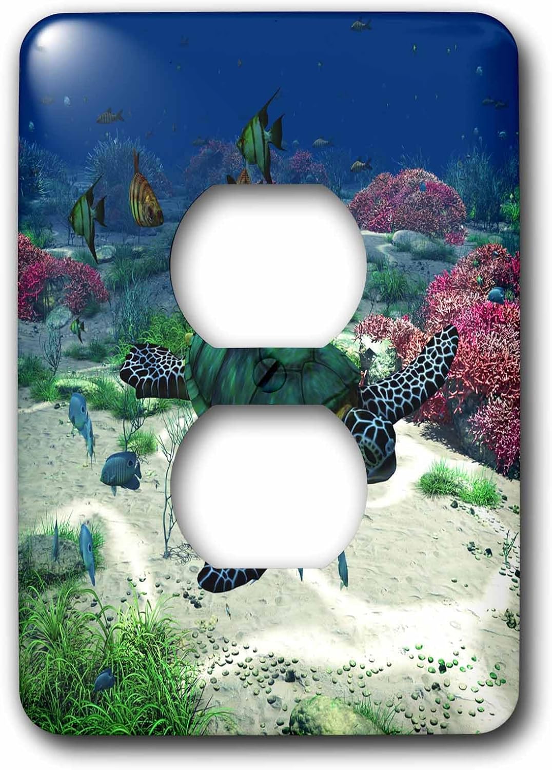 3dRose Sea turtle swims through the ocean with tropic fishes corals and more double toggle switch