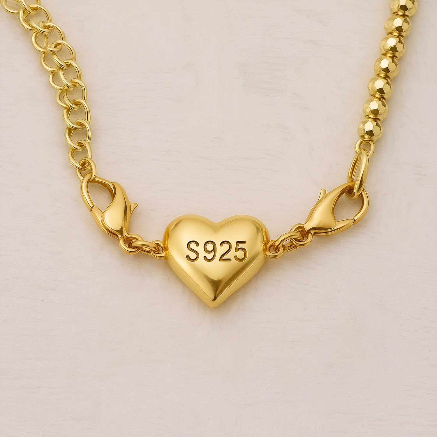 925 Sterling Silver Necklace Chain Extender with Heart Magnetic Clasp Strong Closure Bracelet Helper for Women (Gold) - Image 6