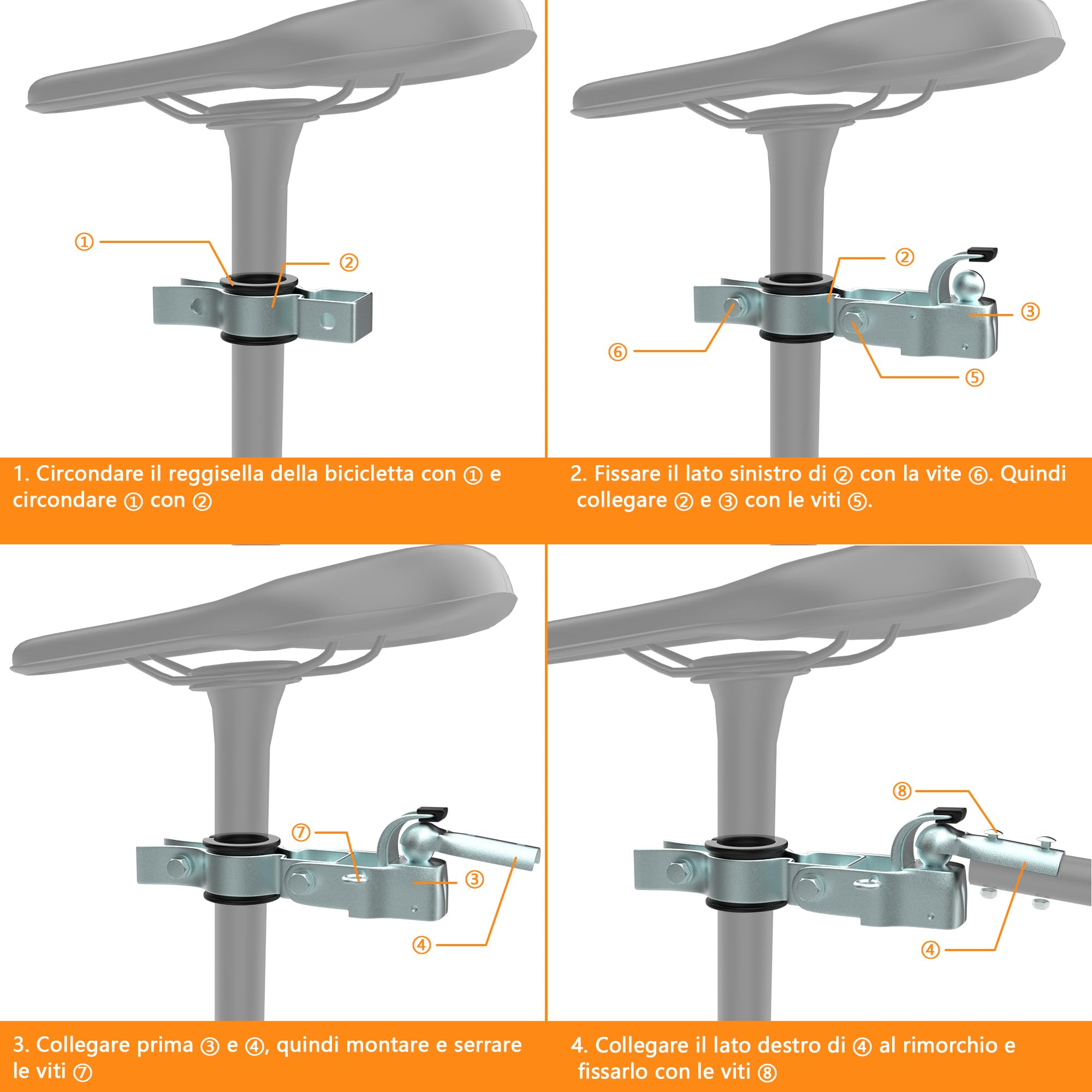 Gancio per Rimorchio Bici, Attacco Rimorchio Bicicletta, Sistema di Traino Compatibile Reggisella