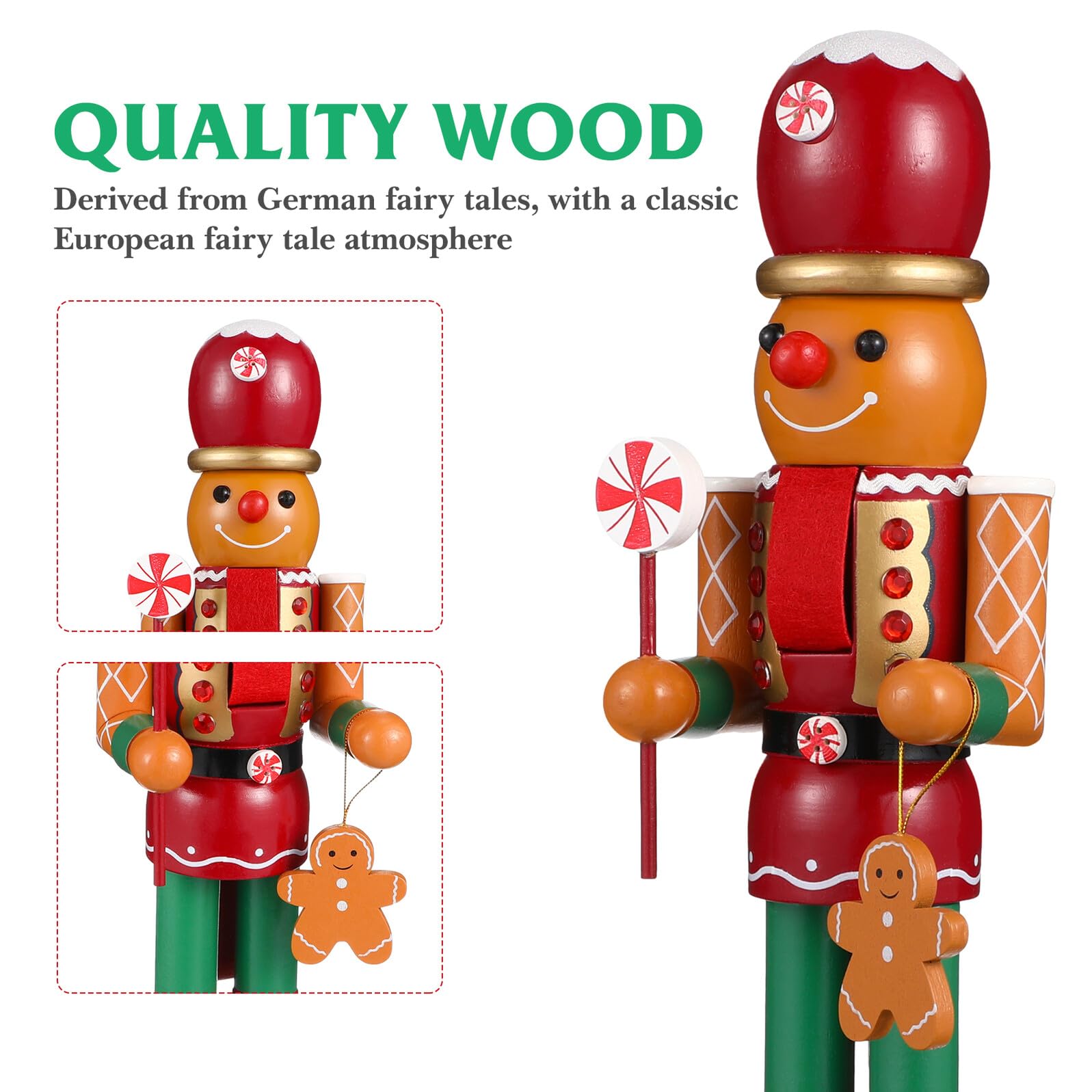 Toyvian Holz Weihnachts Nussknacker Figur 35cm Lebkuchenmann Ornament für Weihnachtsdekor Umweltfreundliche Weihnachtsdeko für Festliche Home Partygestaltung