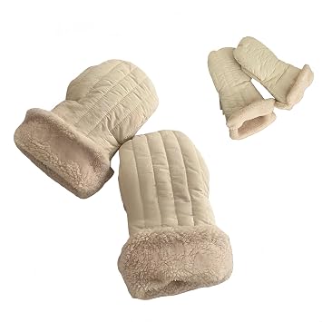 Winter Baby Stroller Hand Muffs, Waterproof Windproof Warm Gloves with Lamb Wool Lining, 12x6 Inch Oversized Stroller Handle Warmers with Magic Tape Light Khaki